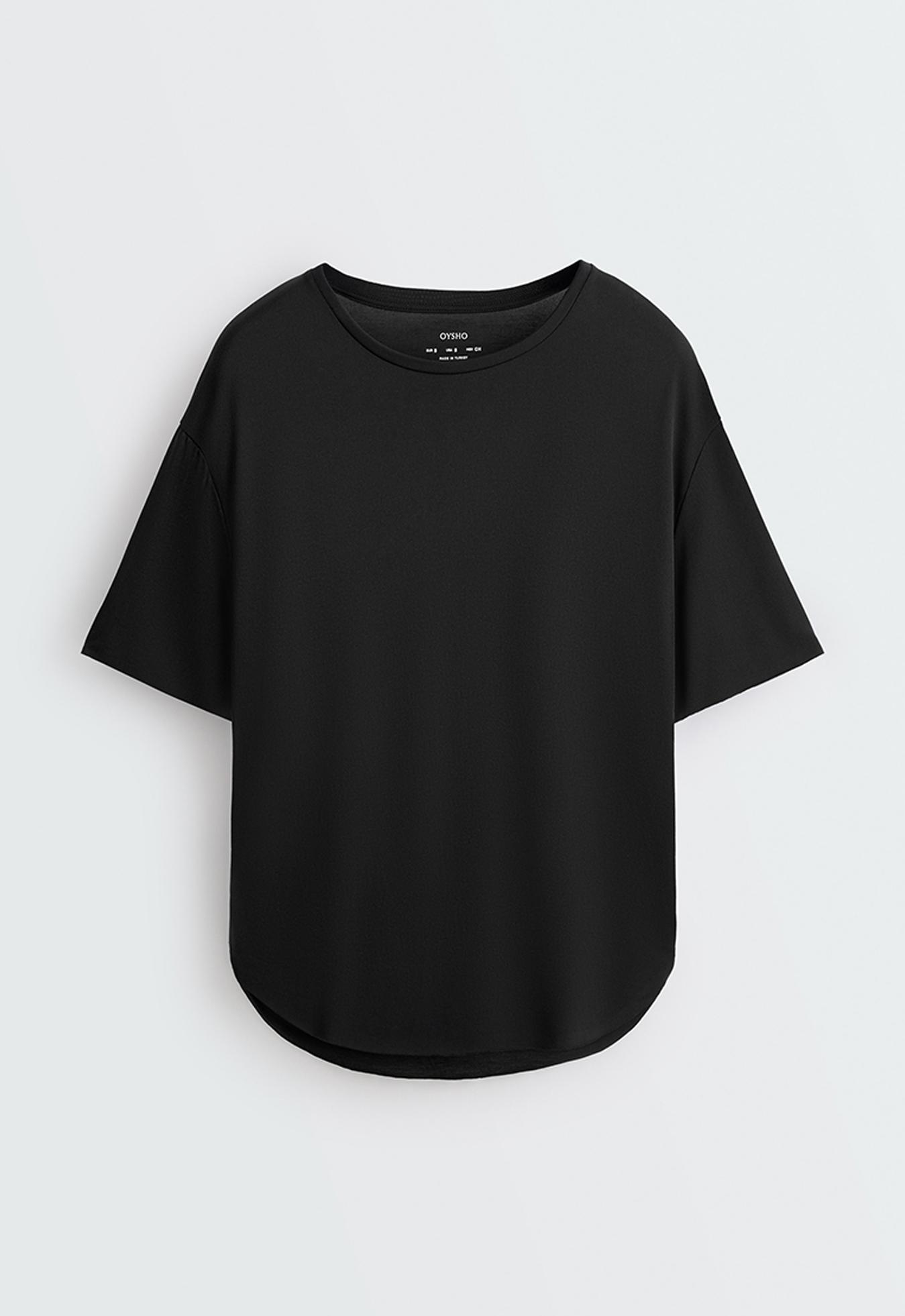 Modal blend short-sleeved T-shirt with rounded back hem — BLACK
