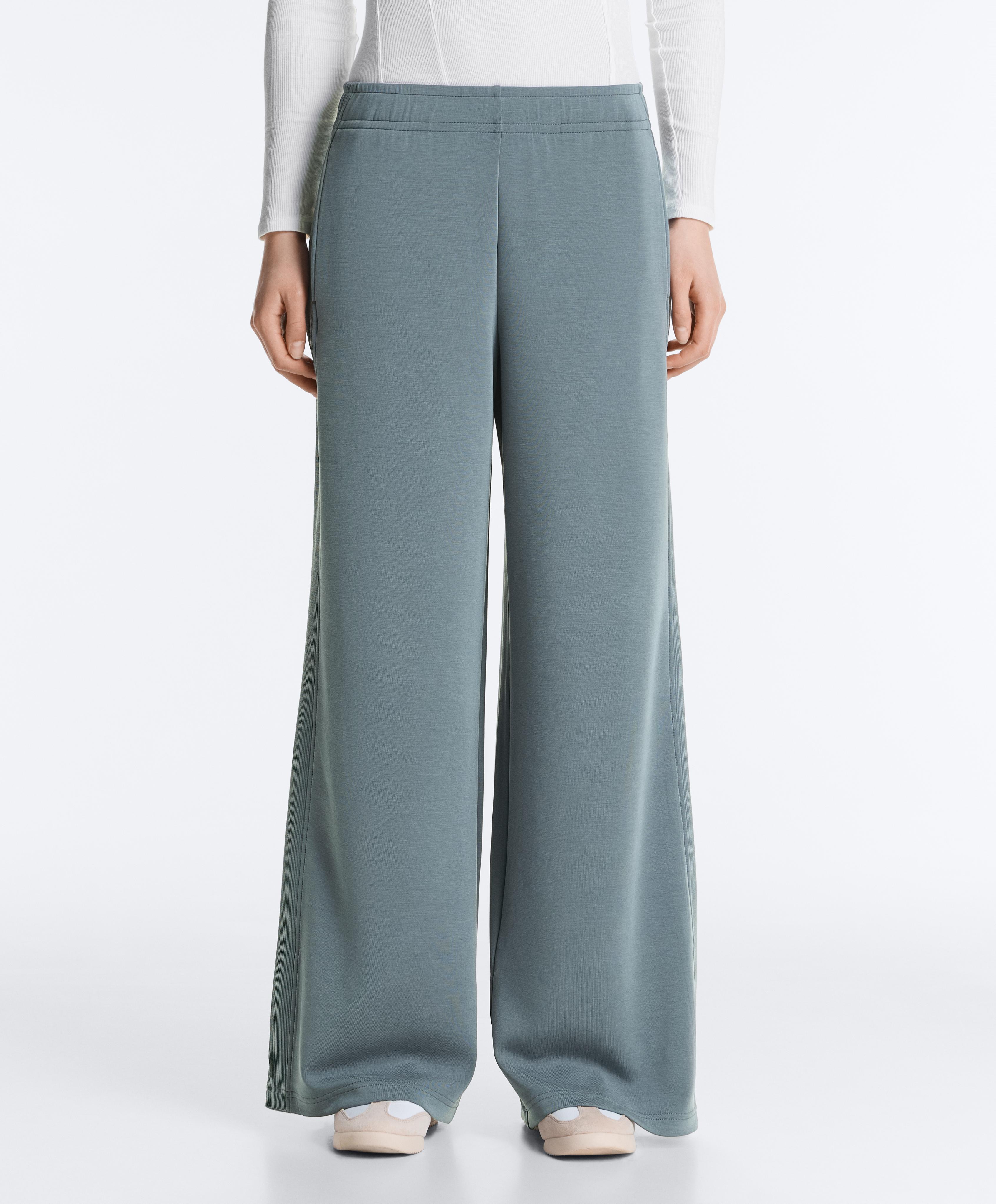 Side rib straight-leg trousers with soft-touch modal — DARK GREY-BLUE