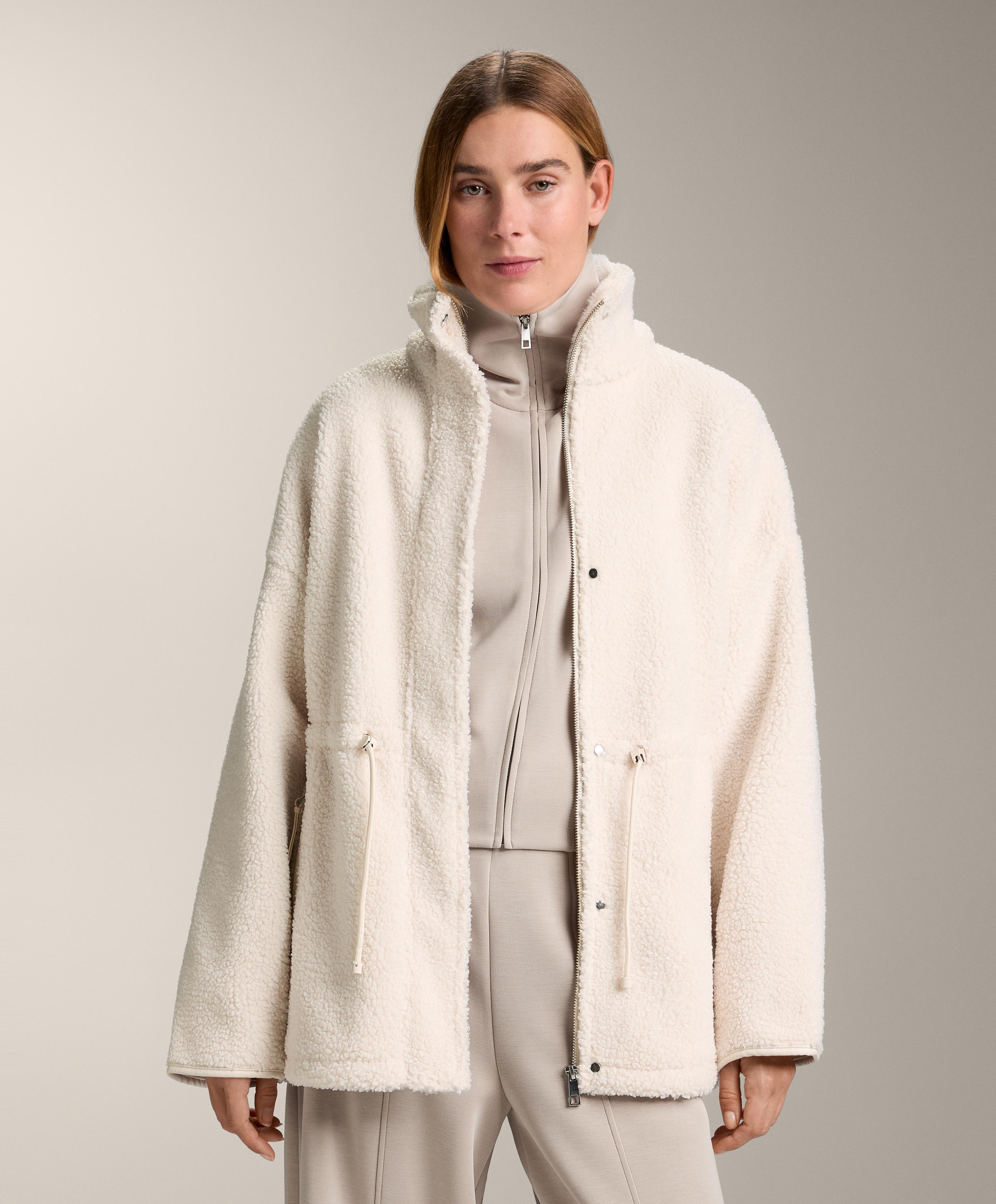Adjustable waist faux-shearling jacket — ECRU