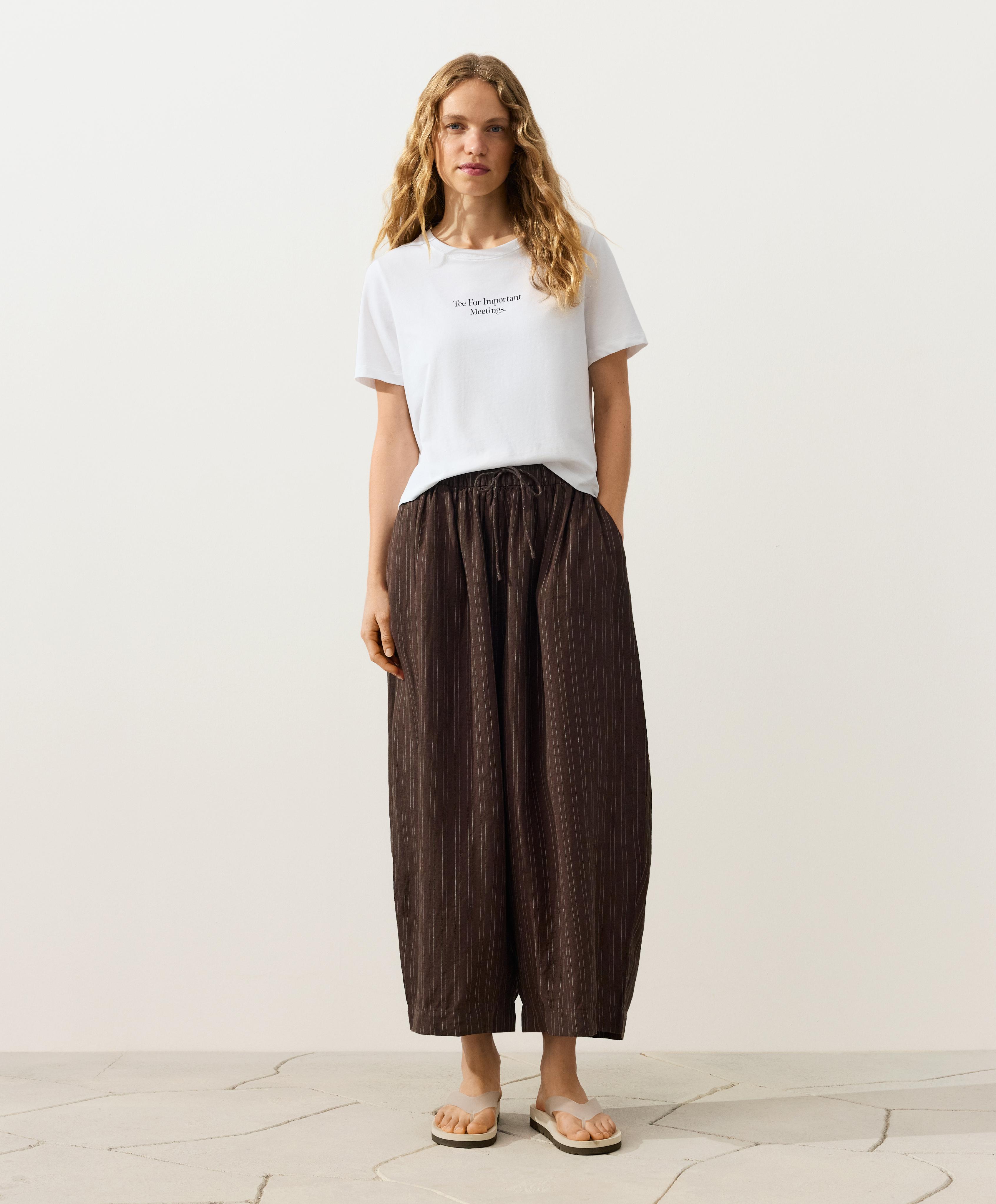 Striped 100% linen balloon crop trousers — EARTH