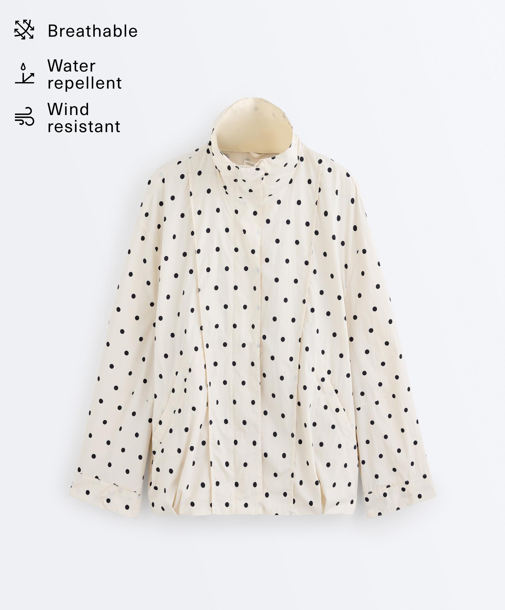 Long water-repellent polka dot jacket — PALE ECRU