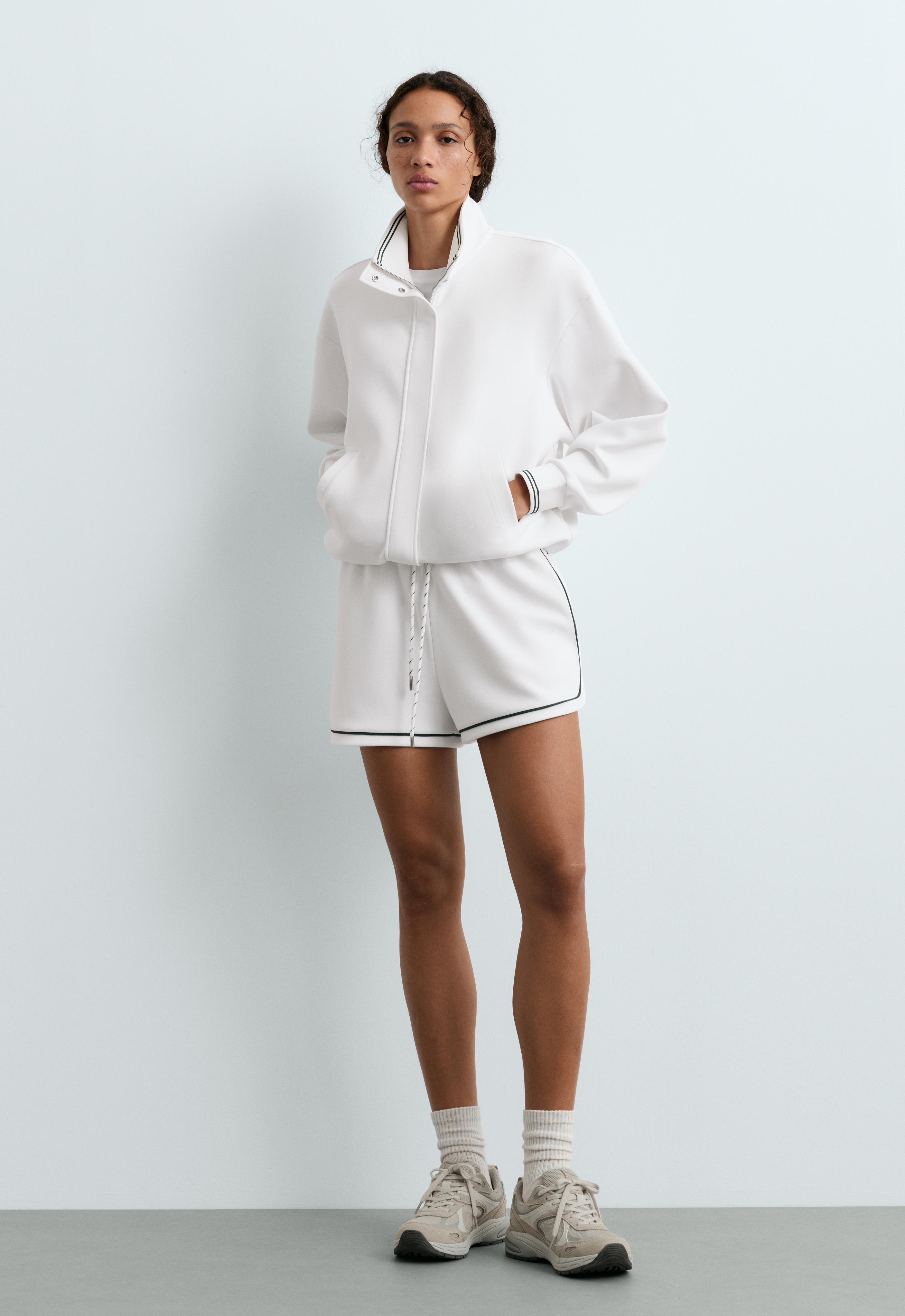Cotton piqué shorts with piping — WHITE 