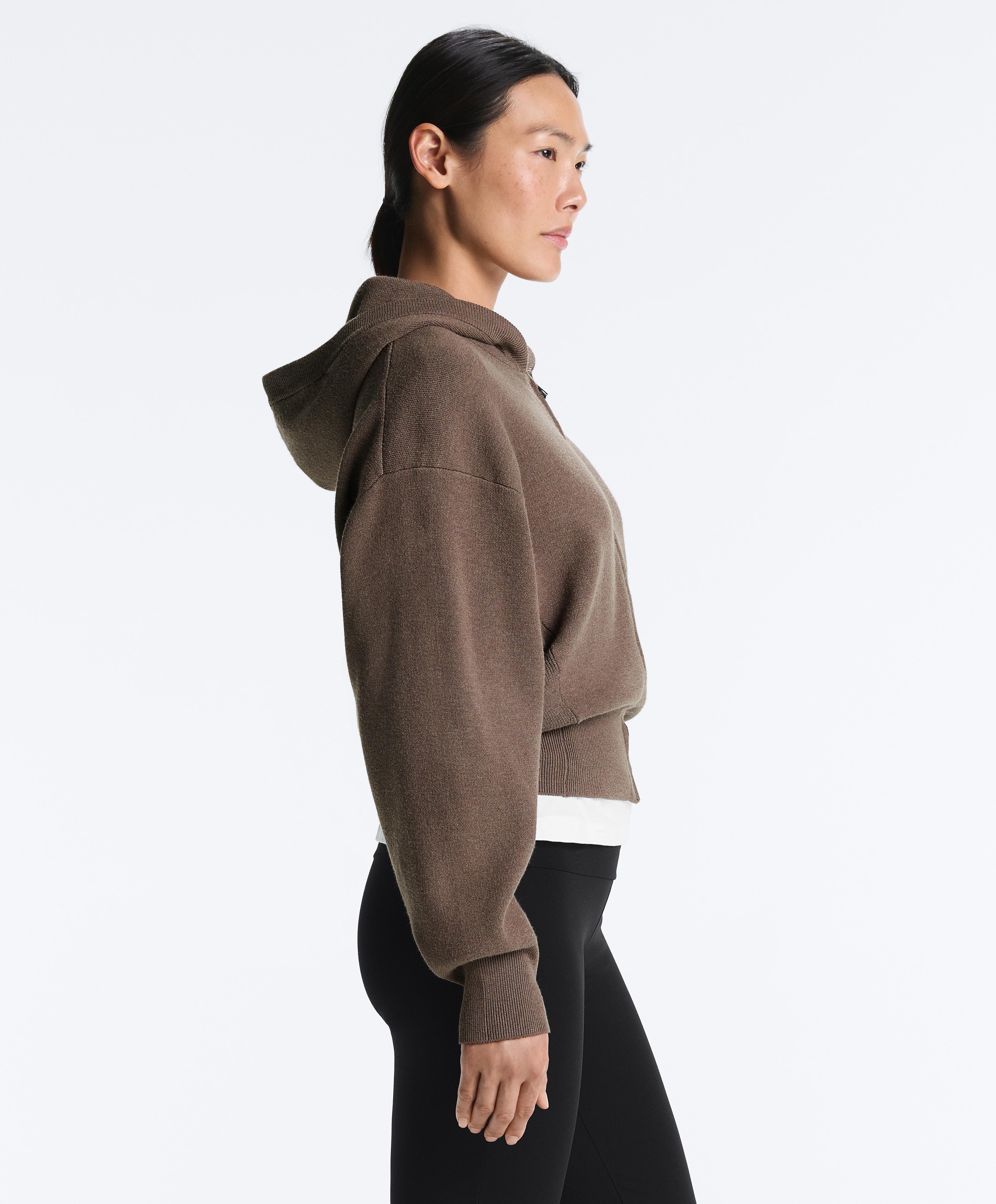 Knit hooded jacket with side details — WASHED TAUPE-MAUVE