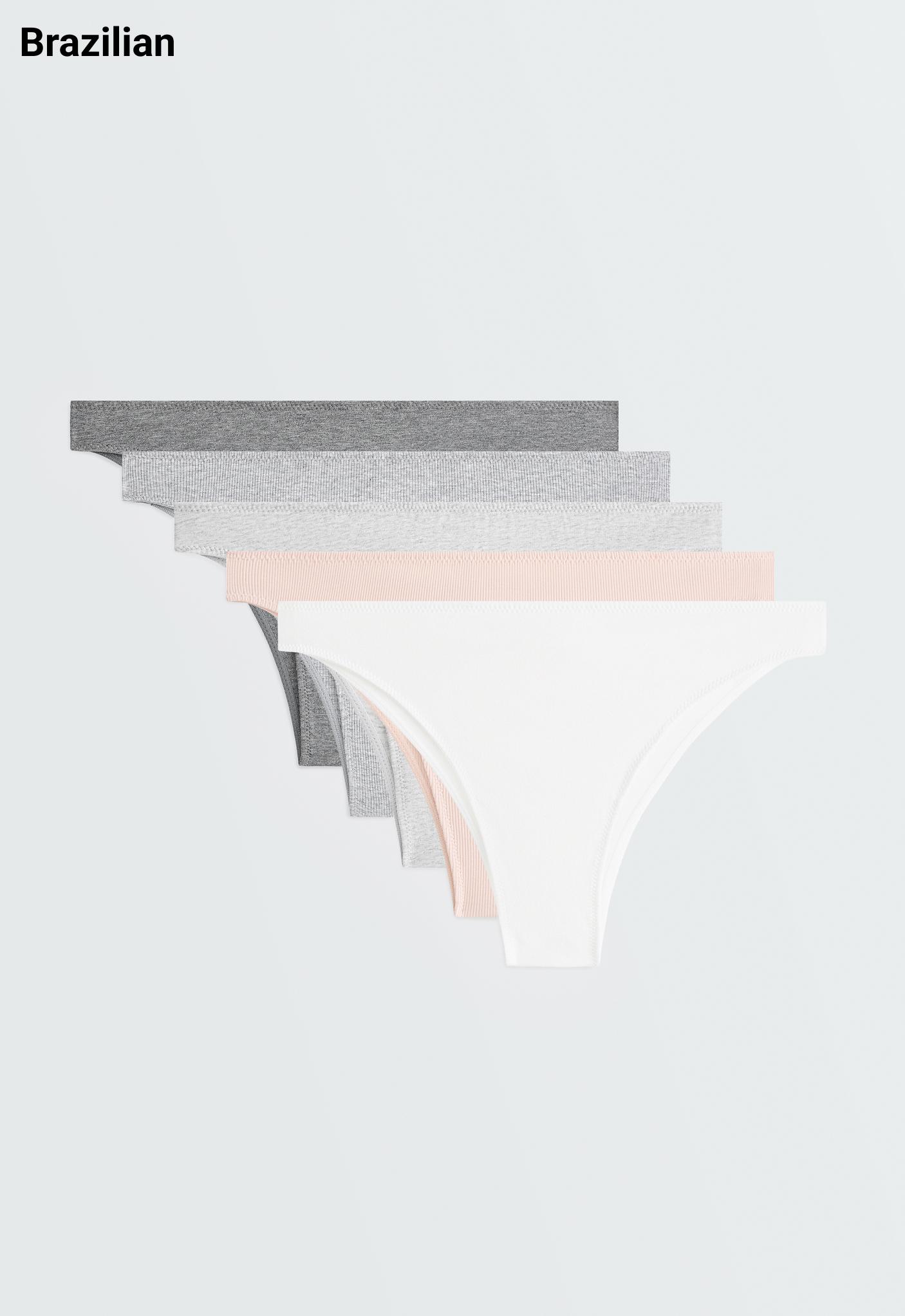 5 rib cotton blend Brazilian briefs — GREY MELANGE