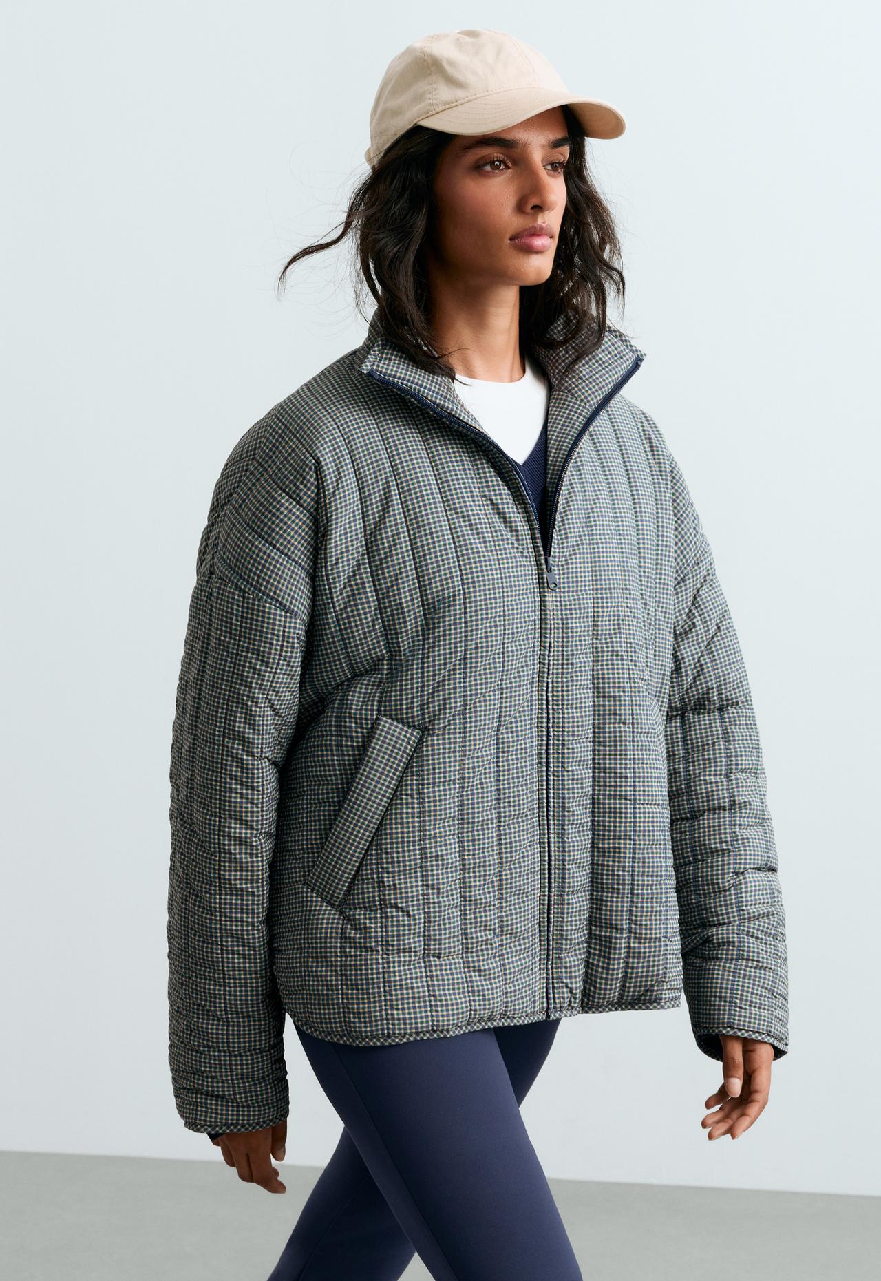 Checked midi padded jacket — BRIGHT LAVENDER