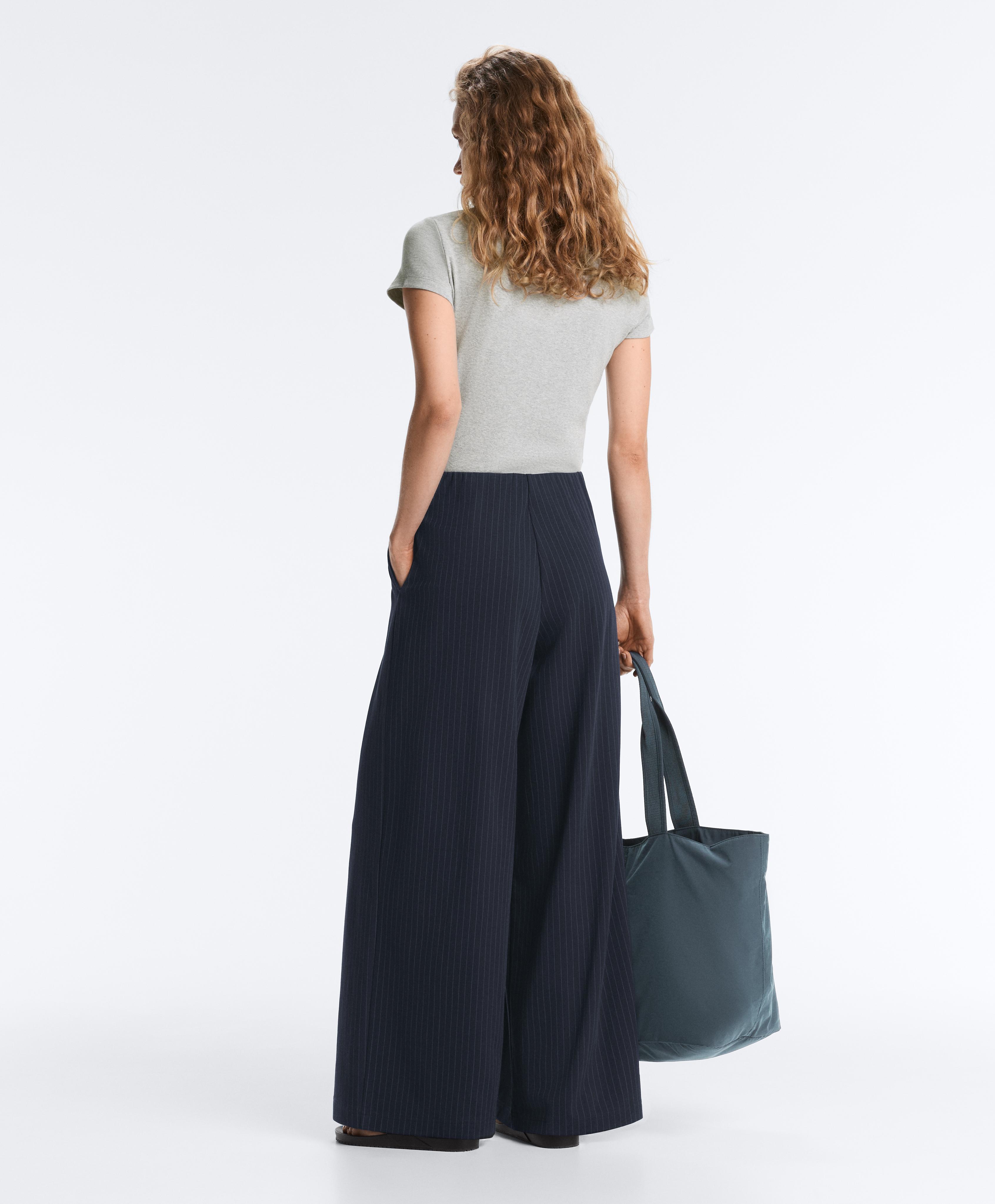 Pinstripe cotton pique wide-leg trousers — NAVY BLUE