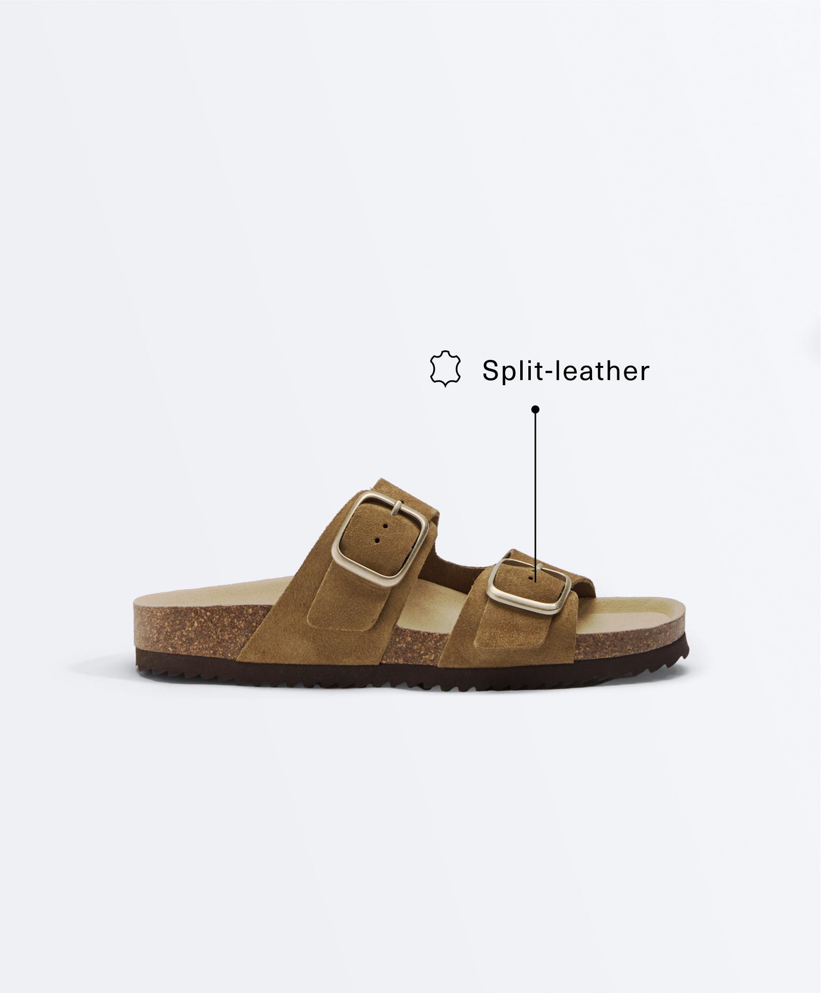 Buckle split-leather slides — MOLE