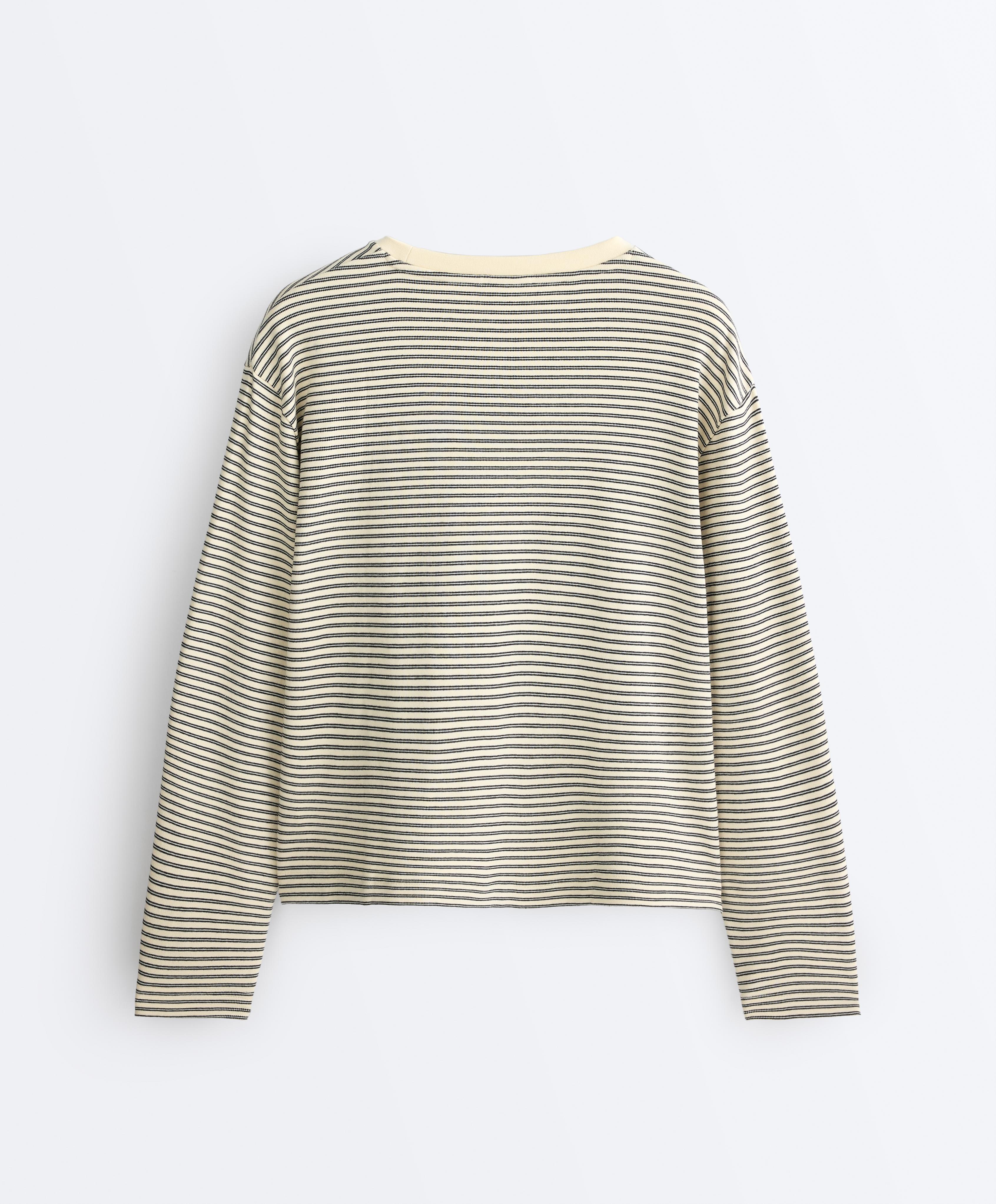 Striped cotton blend long sleeve relaxed T-shirt — WHITE