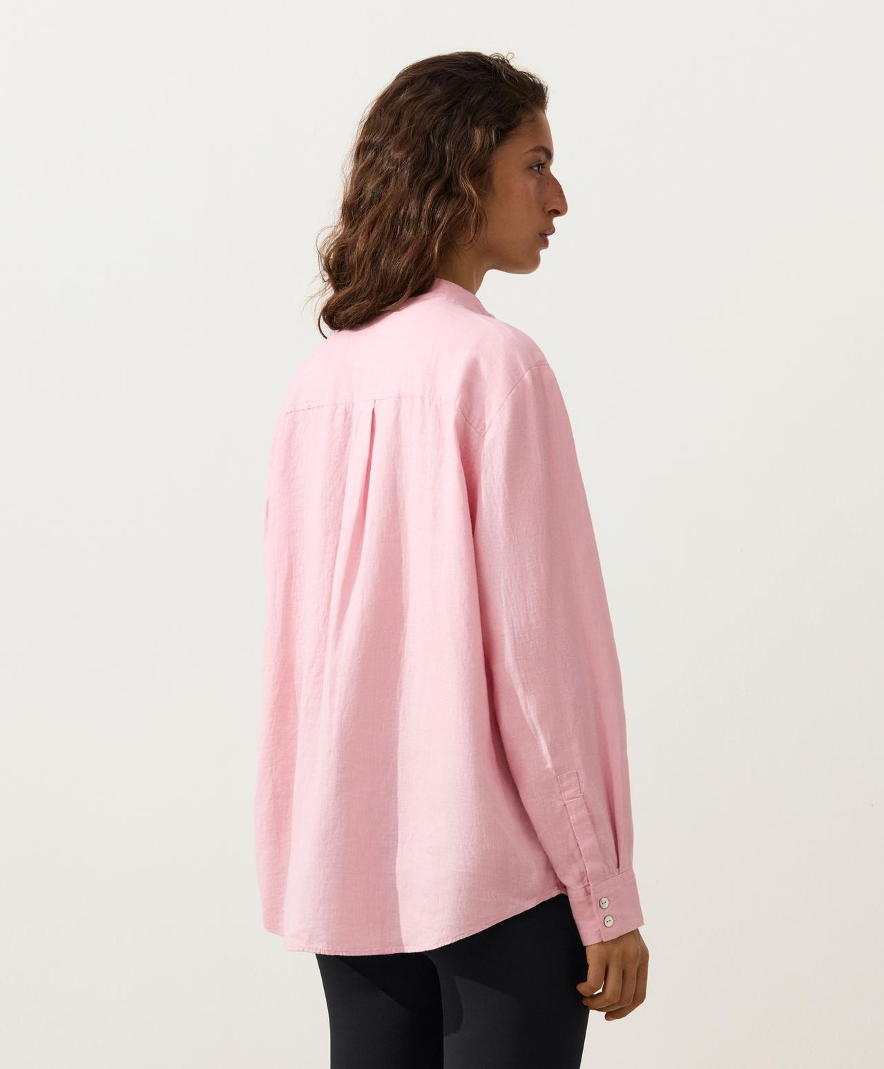 100% linen stand-up collar shirt — PALE PINK