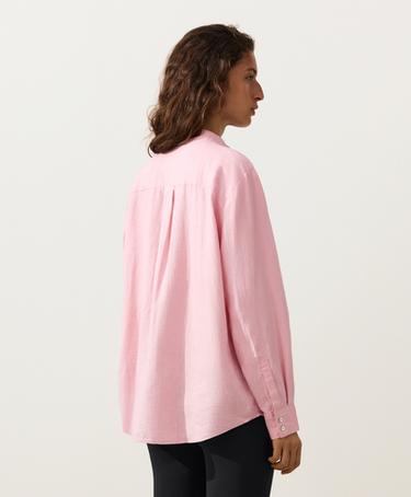100% linen stand-up collar shirt — PALE PINK 7