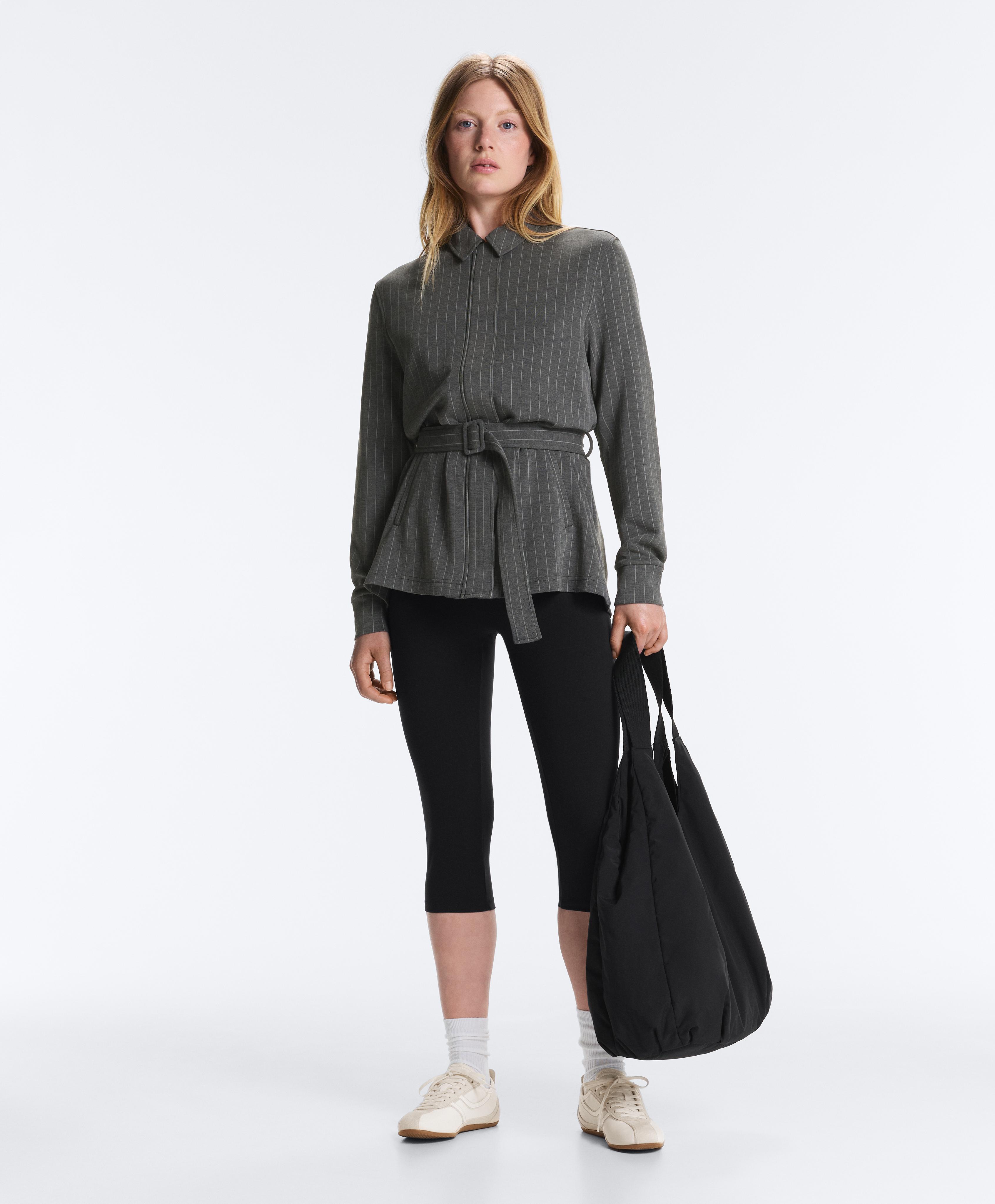 Long belted jacket with soft-touch modal — DARK GREY