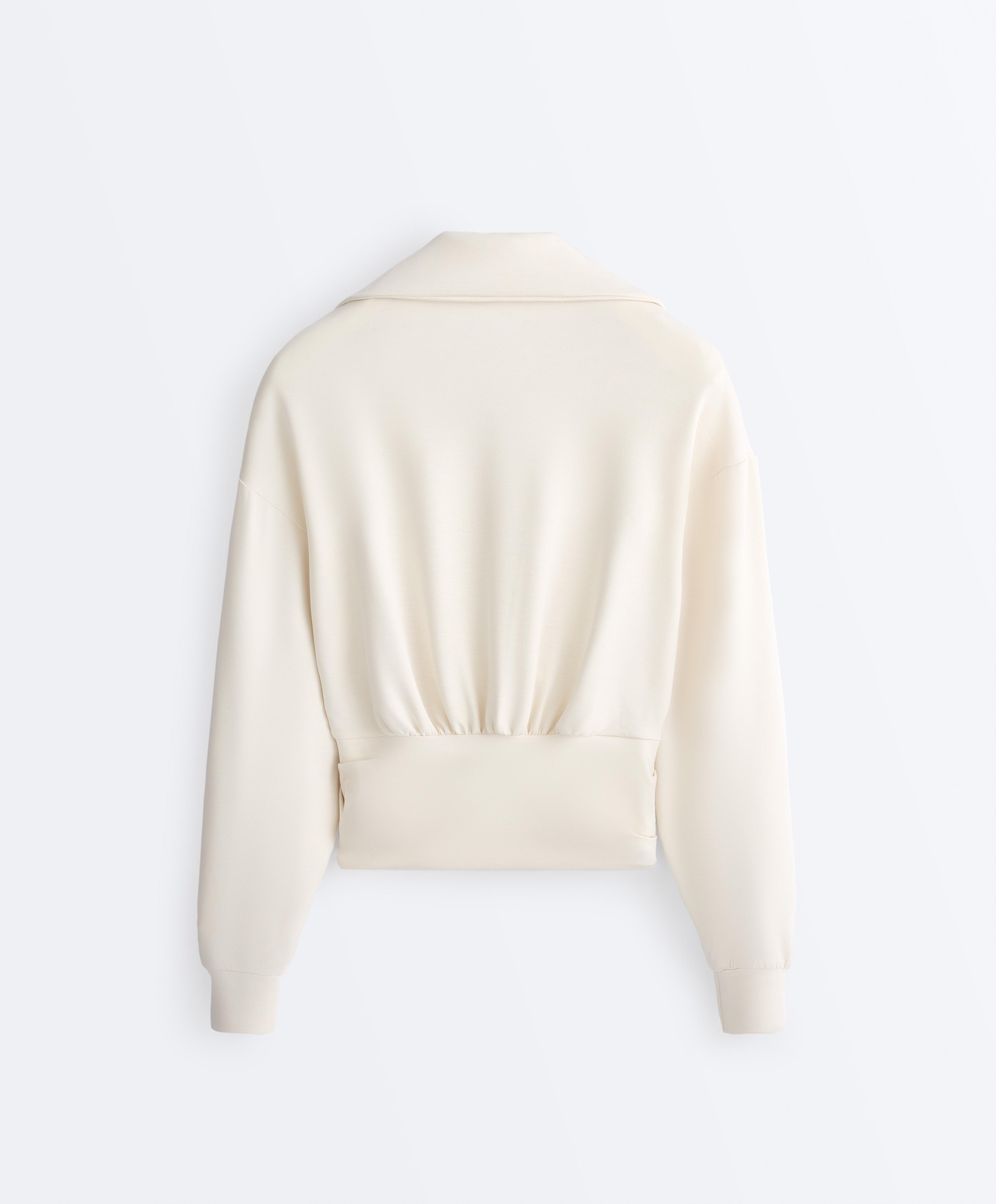 Wrap polo neck sweatshirt with soft-touch modal — PALE ECRU