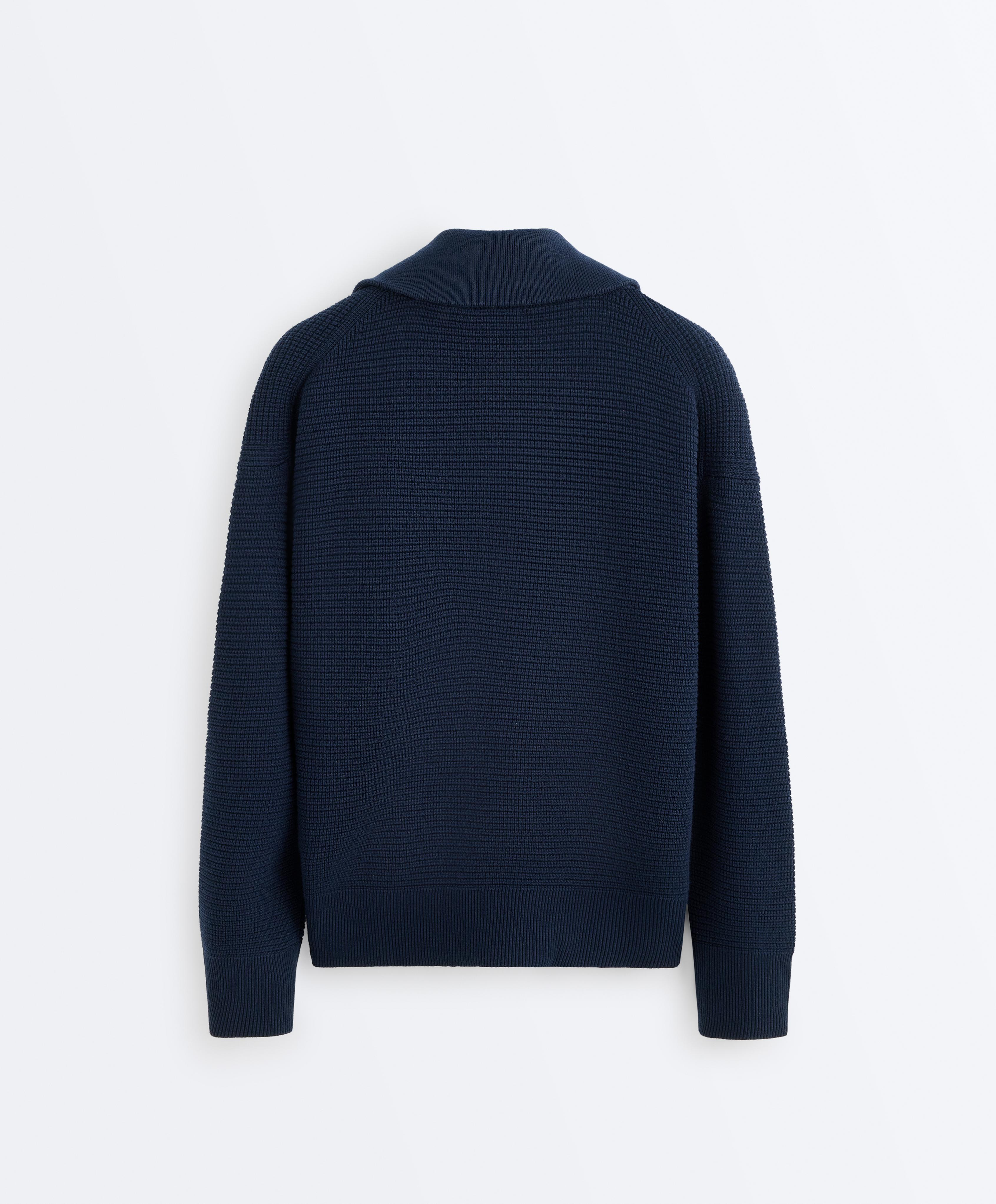 High neck knit jacket — NAVY BLUE