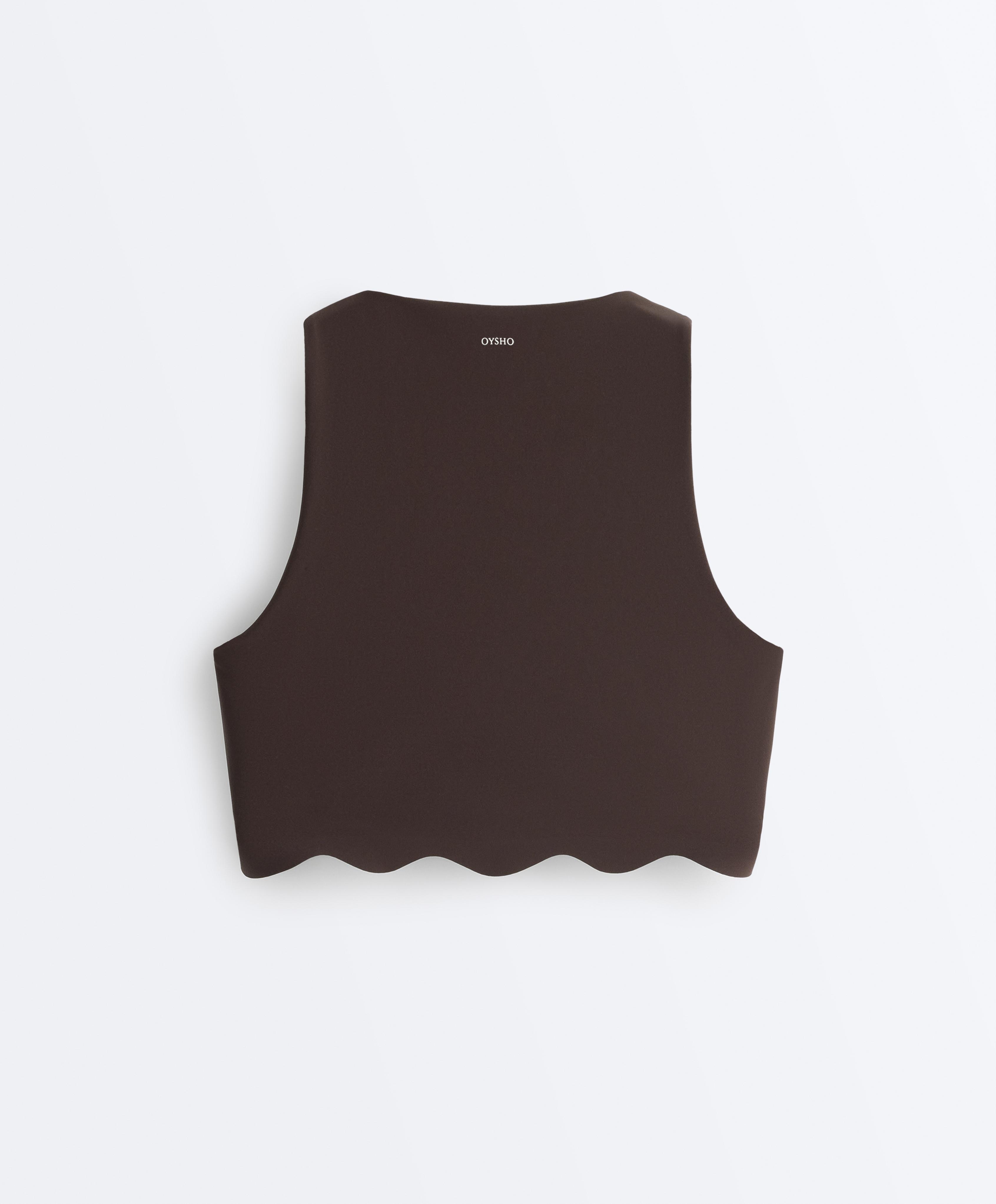 Wavy medium-support compressive sports bra — DARK REDDISH‑BROWN
