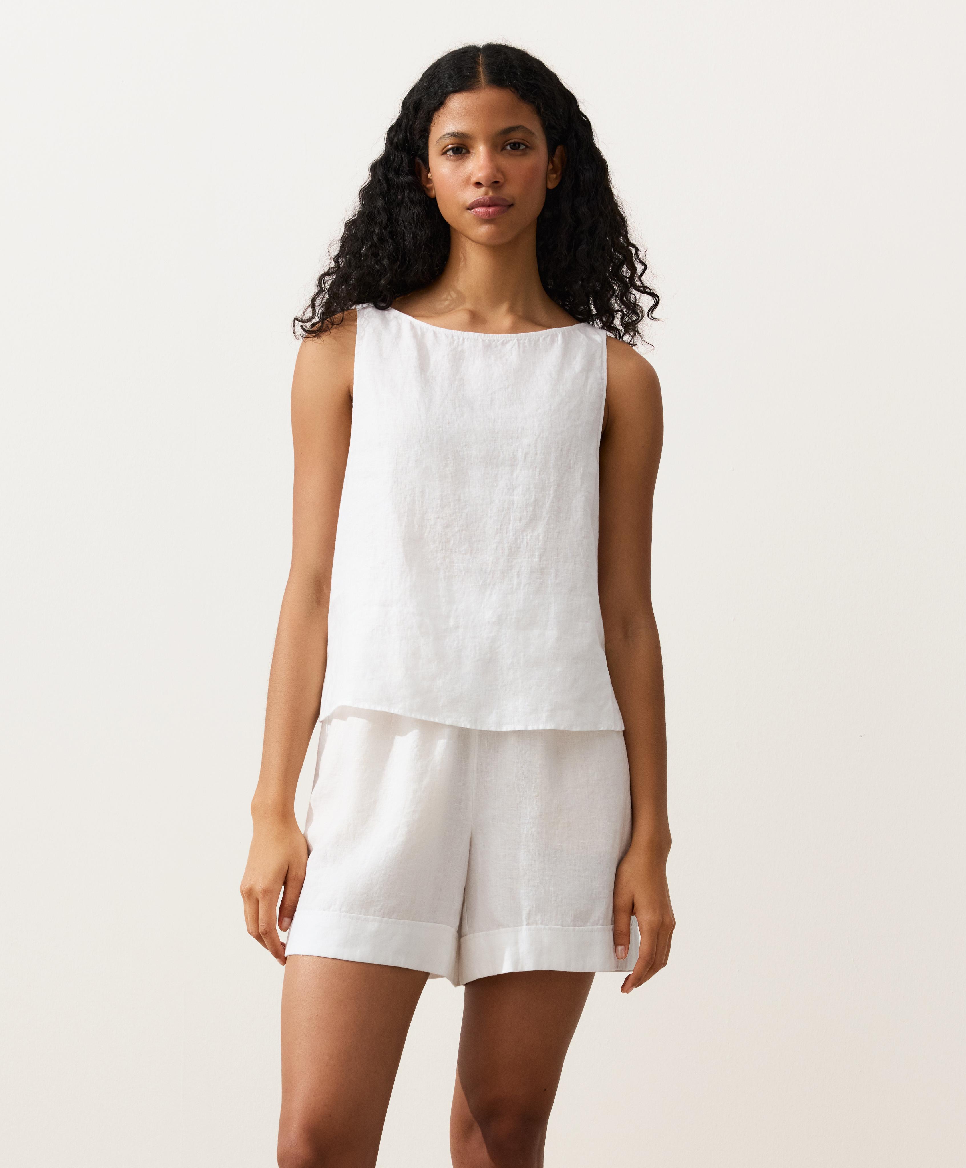 100% linen boxy top — WHITE