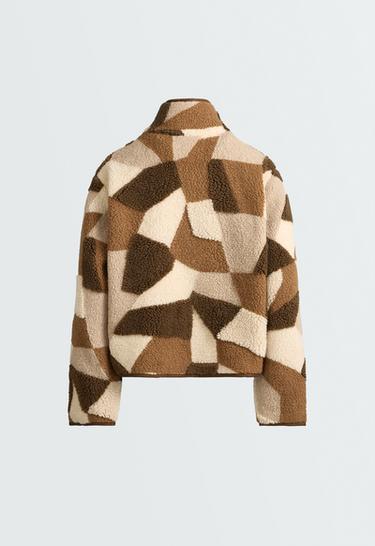 Faux-shearling print jacket — TAN MELANGE 7