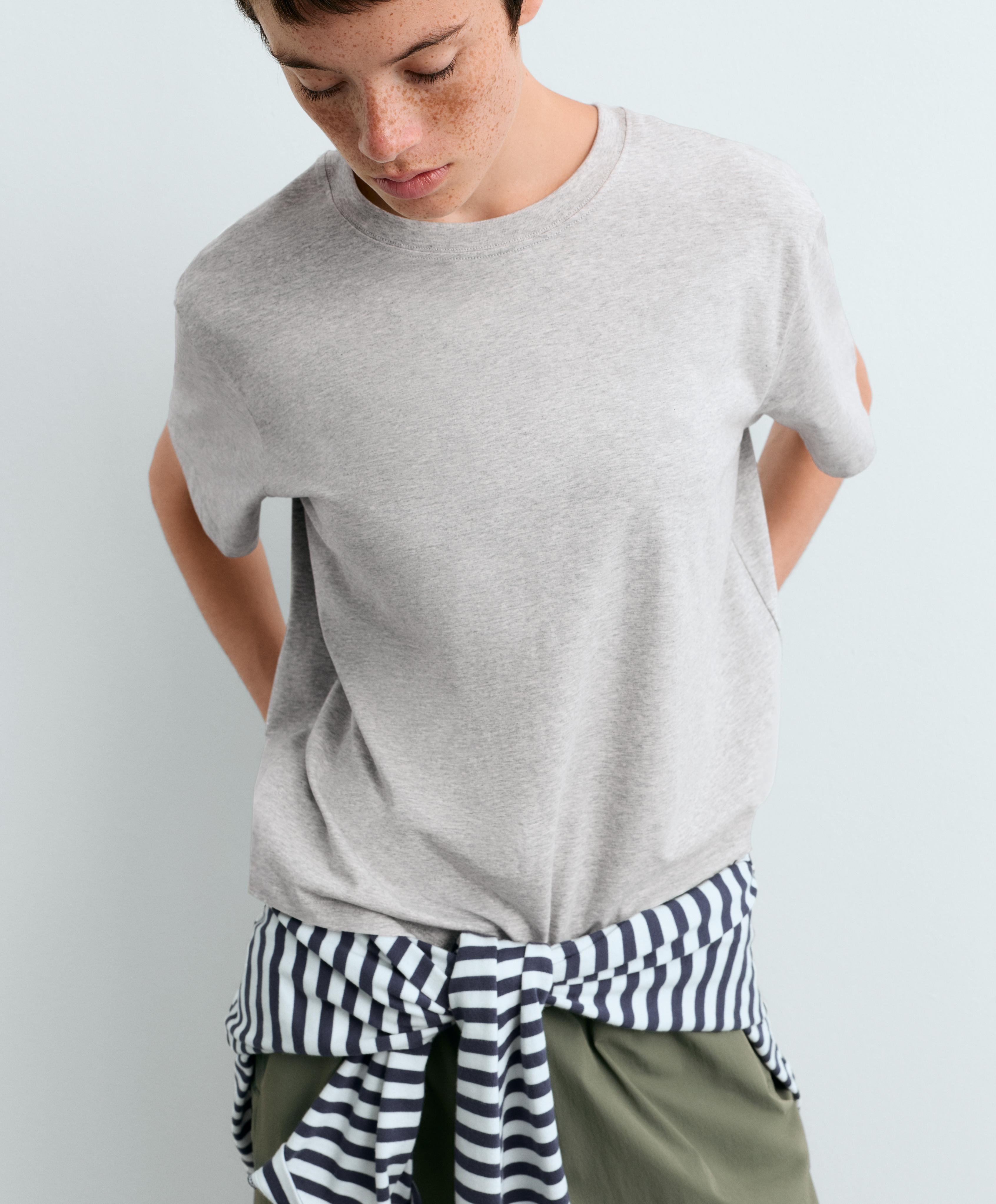 Boxy short-sleeved cotton blend T-shirt — PALE GREY