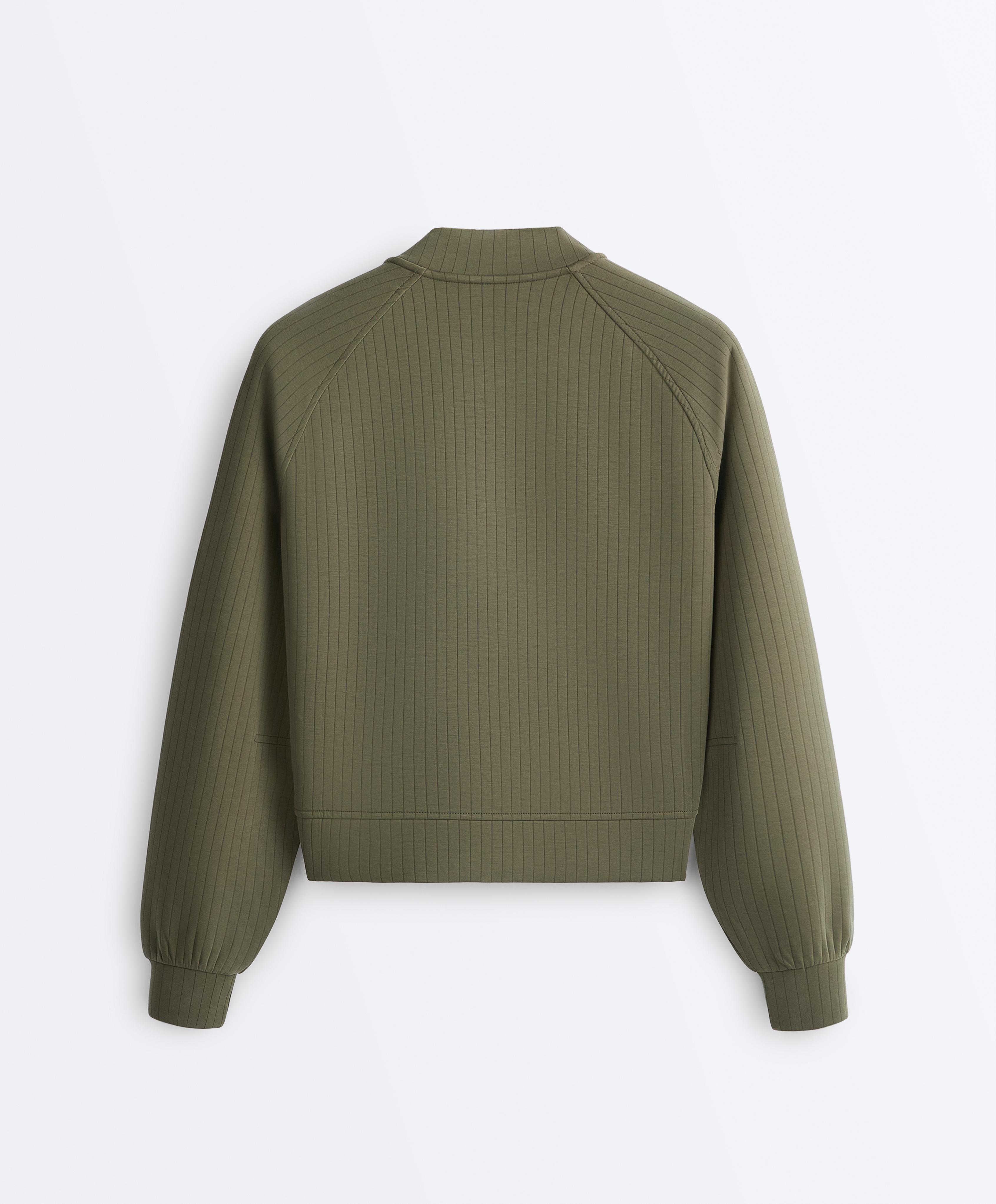 Striped bomber jacket with soft-touch modal — KHAKI