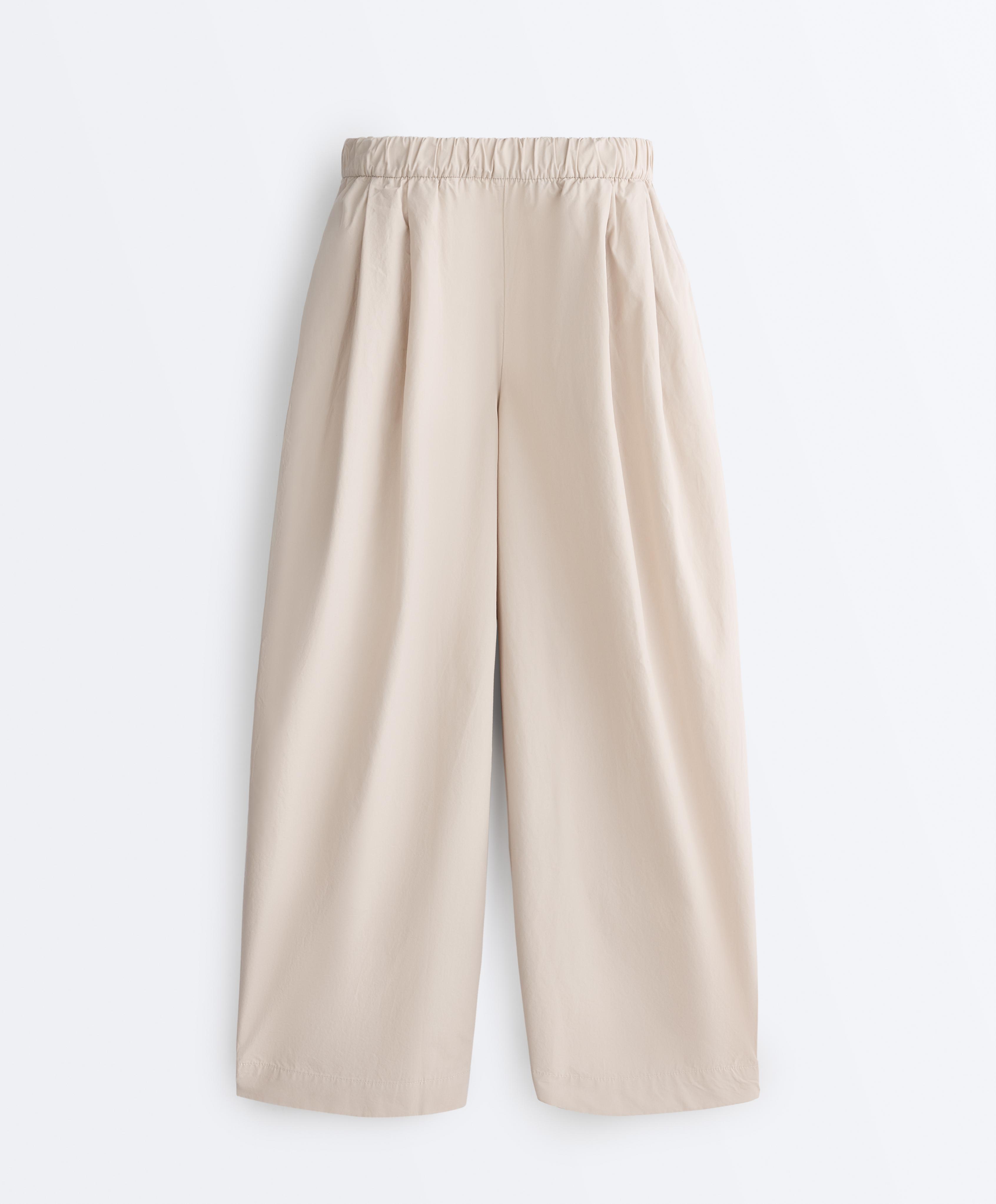 Pleated 100% cotton tapered trousers — PALE MINK