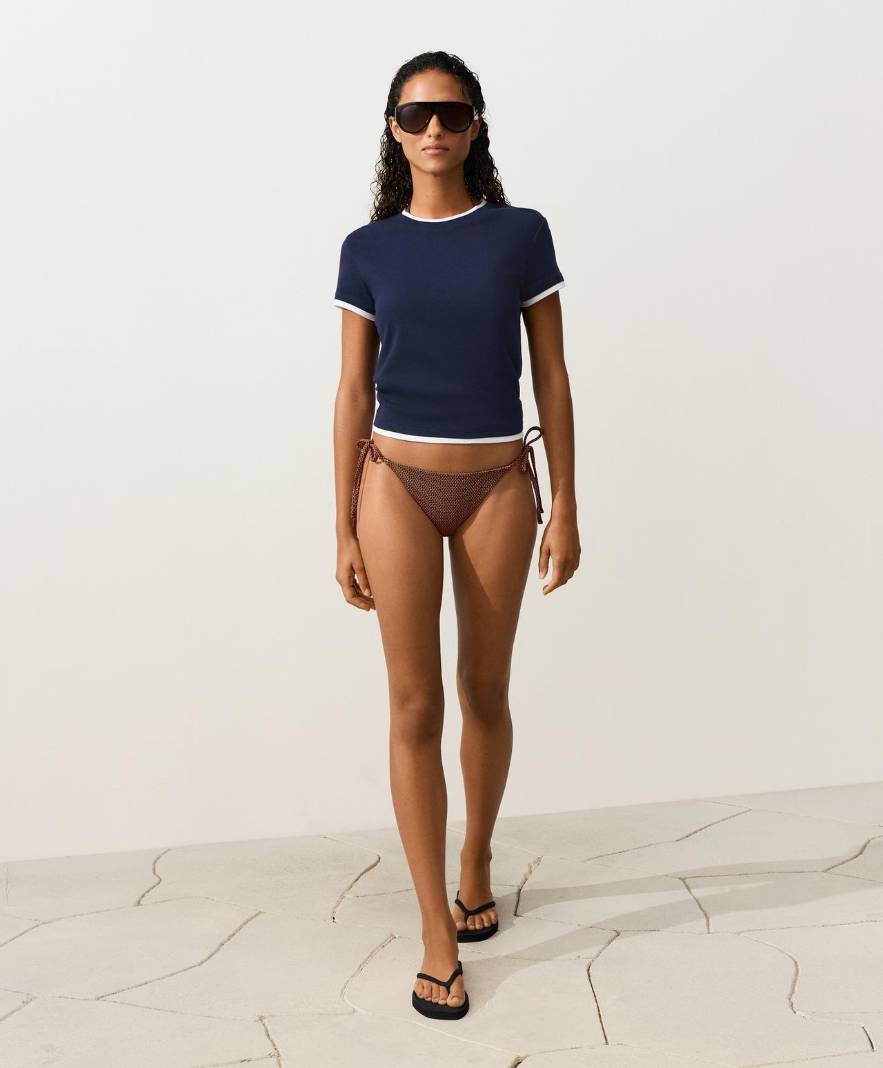 Medium-coverage geometric tie bikini briefs — LIGHT KHAKI