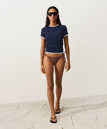 Medium-coverage geometric tie bikini briefs — LIGHT KHAKI 5