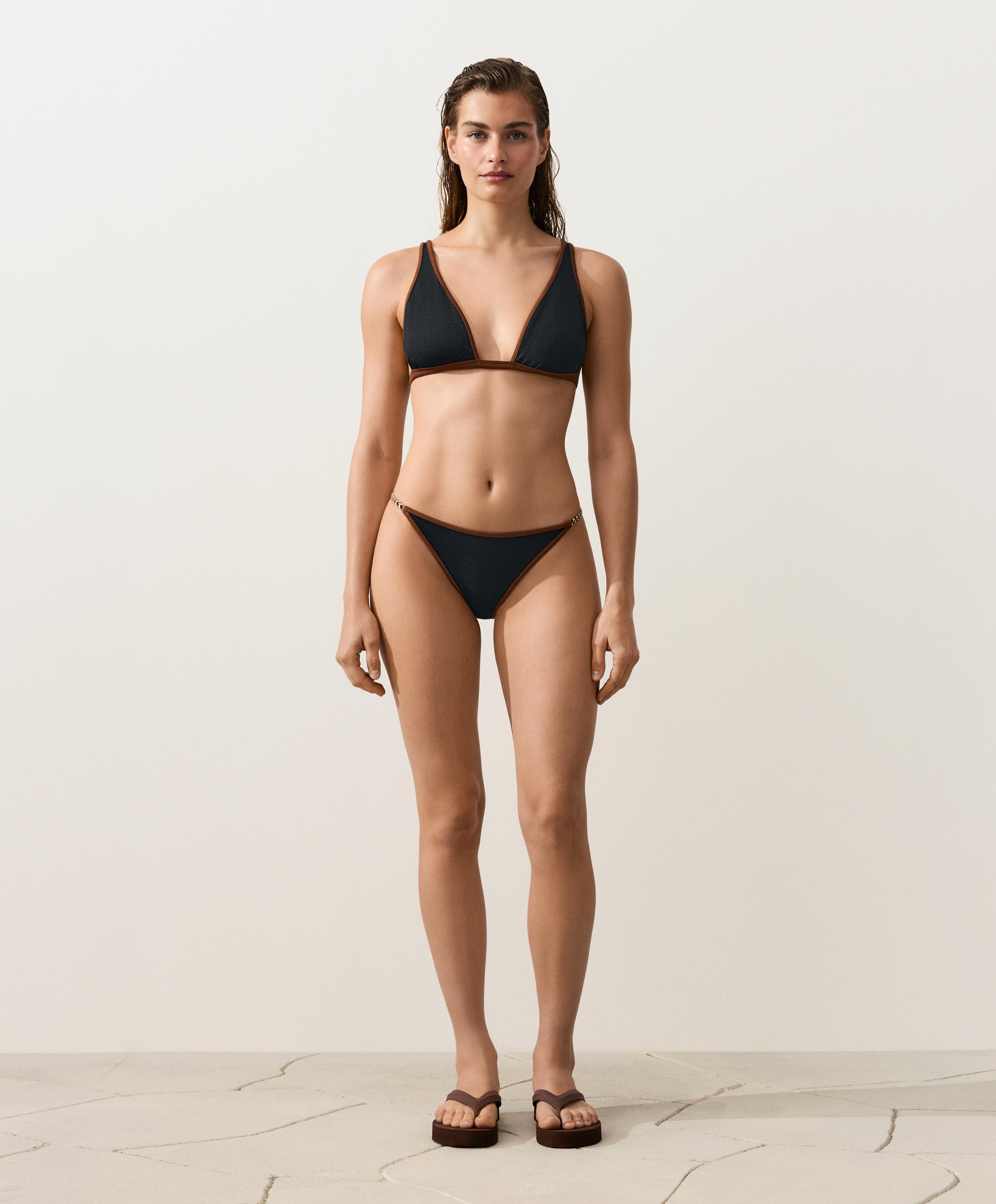 Contrast braid halterneck bikini — BLACK
