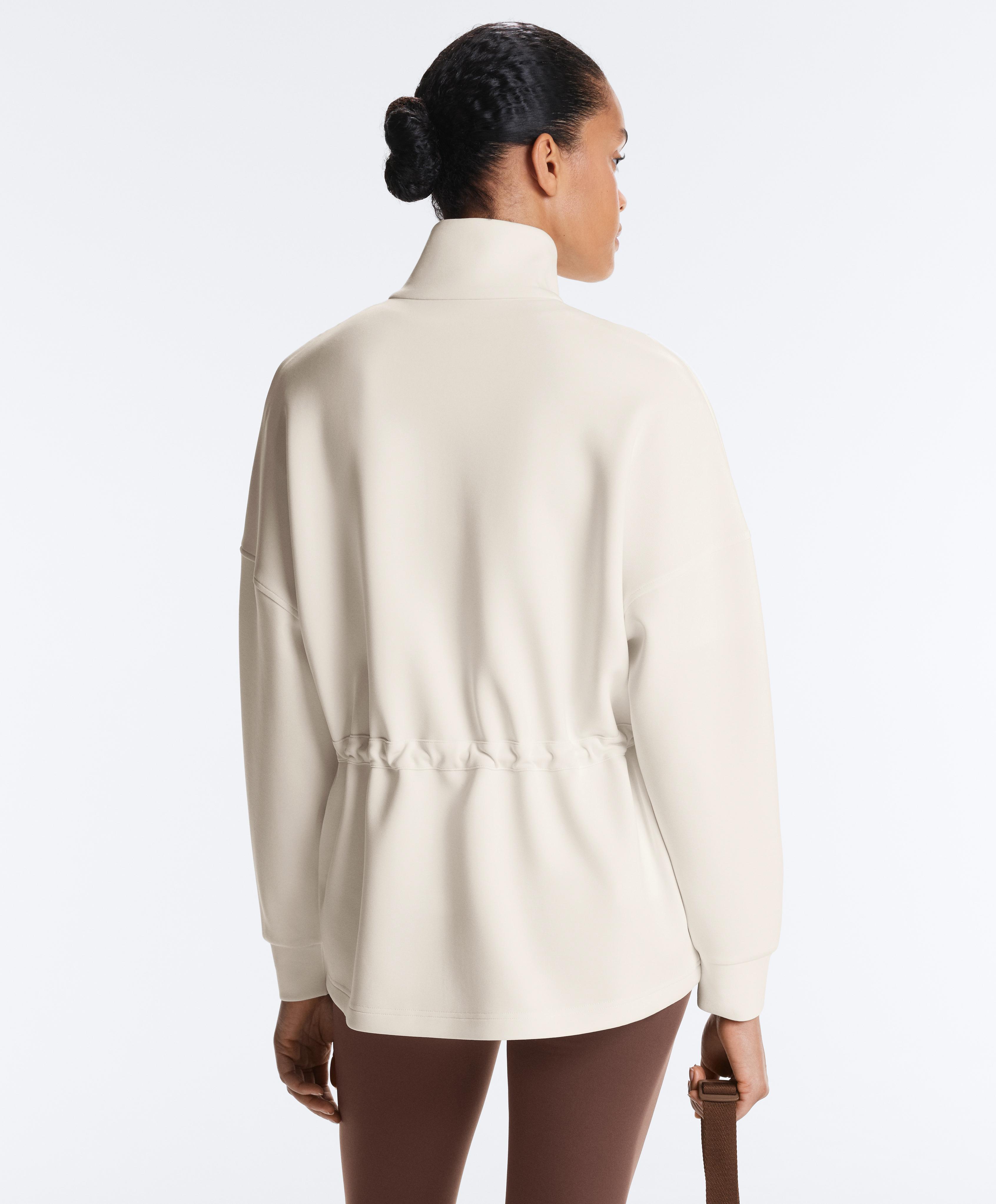 Long jacket with ribbed high neck and soft-touch modal — PALE ECRU