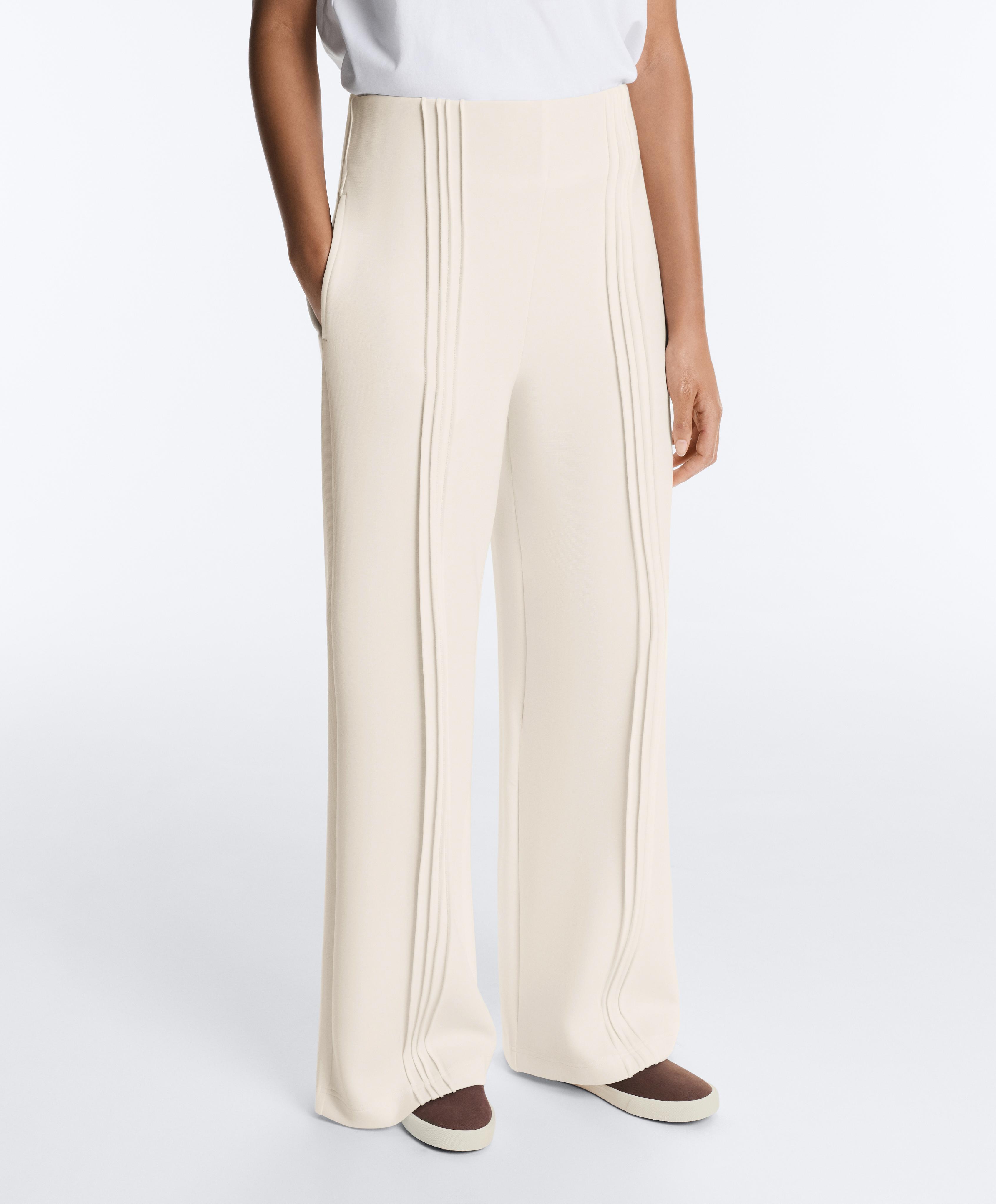 Straight-leg trousers with soft-touch modal and piping — PALE ECRU