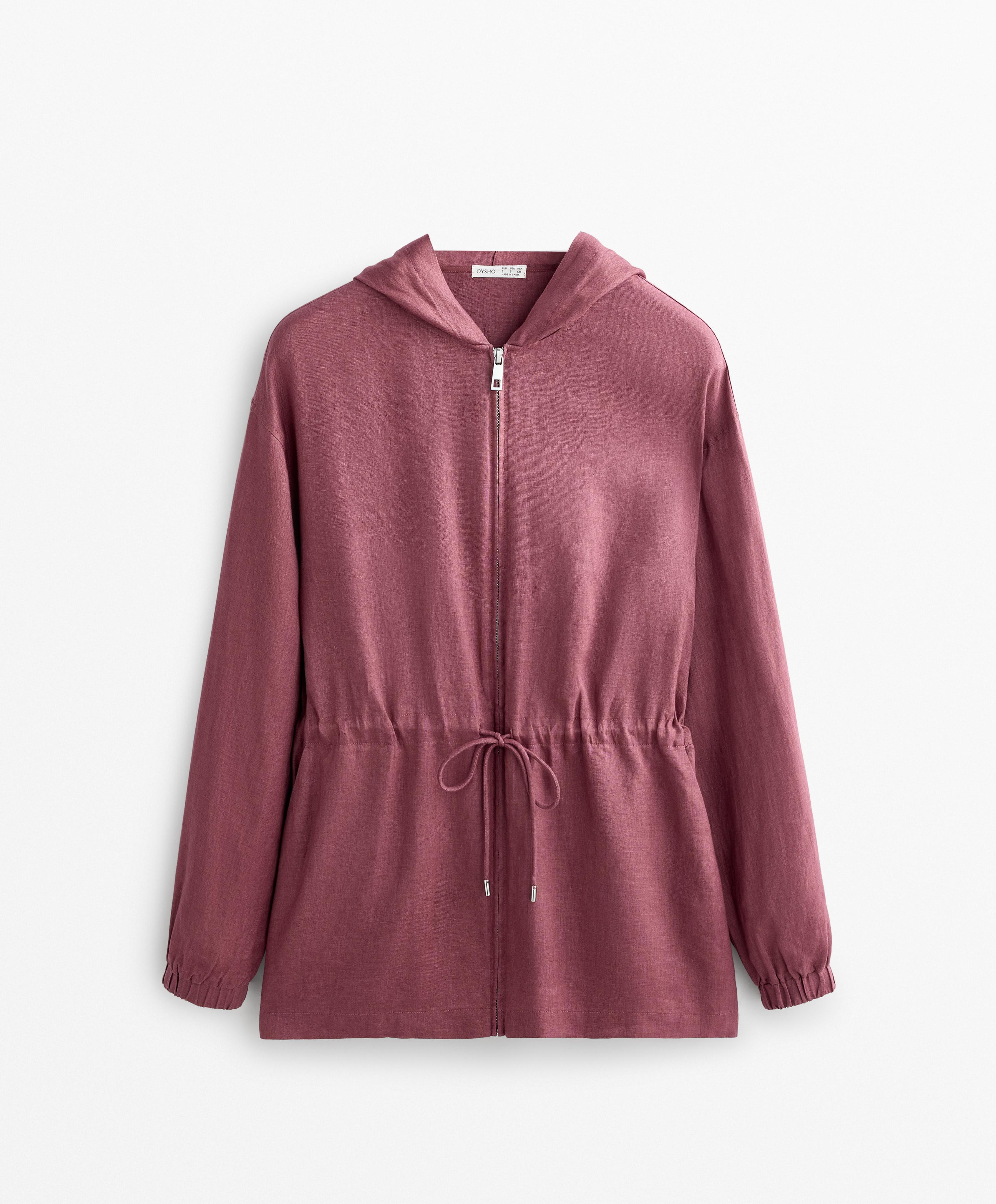 Long 100% linen hooded jacket