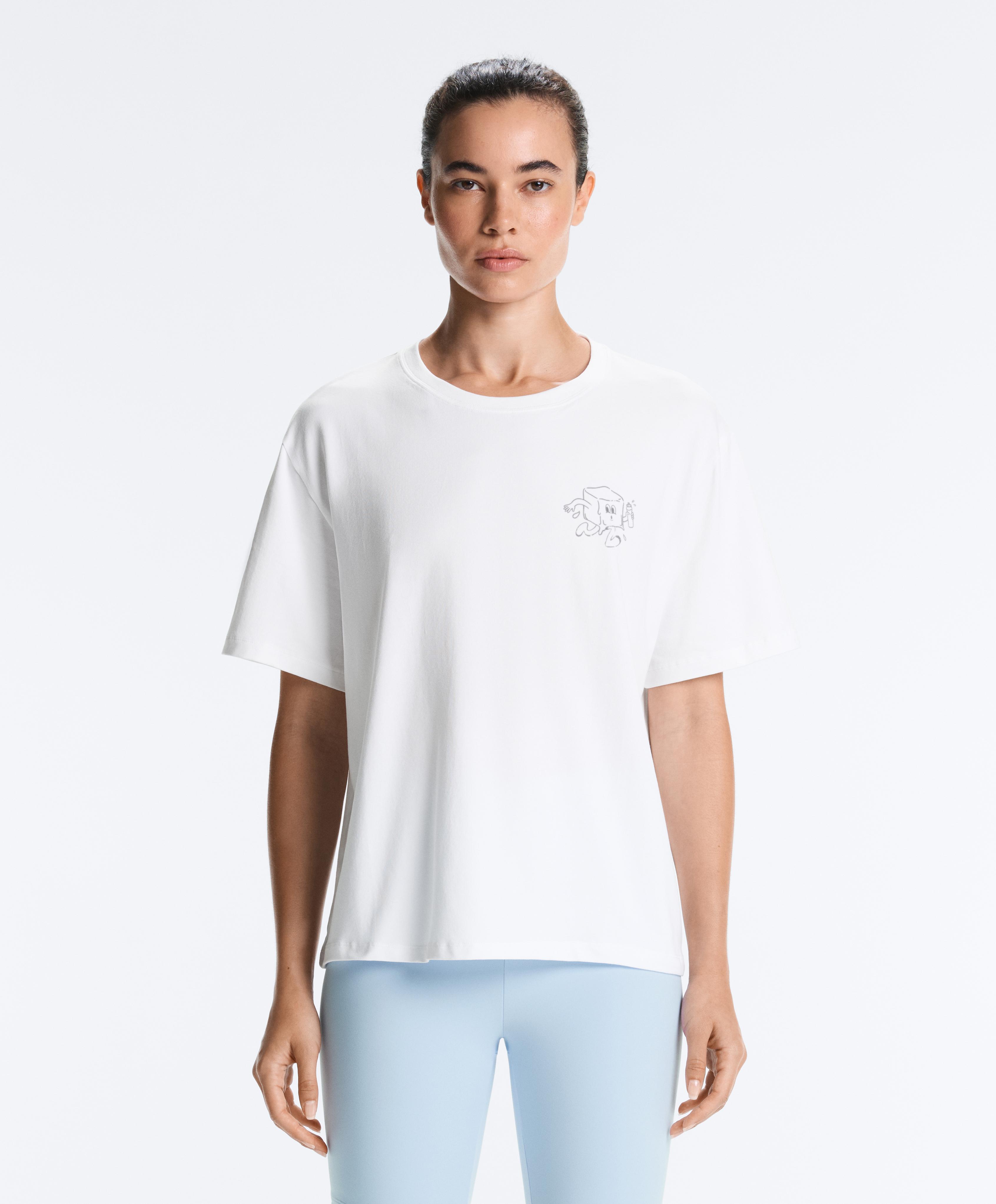 Printed boxy cotton blend short-sleeved T-shirt — WHITE