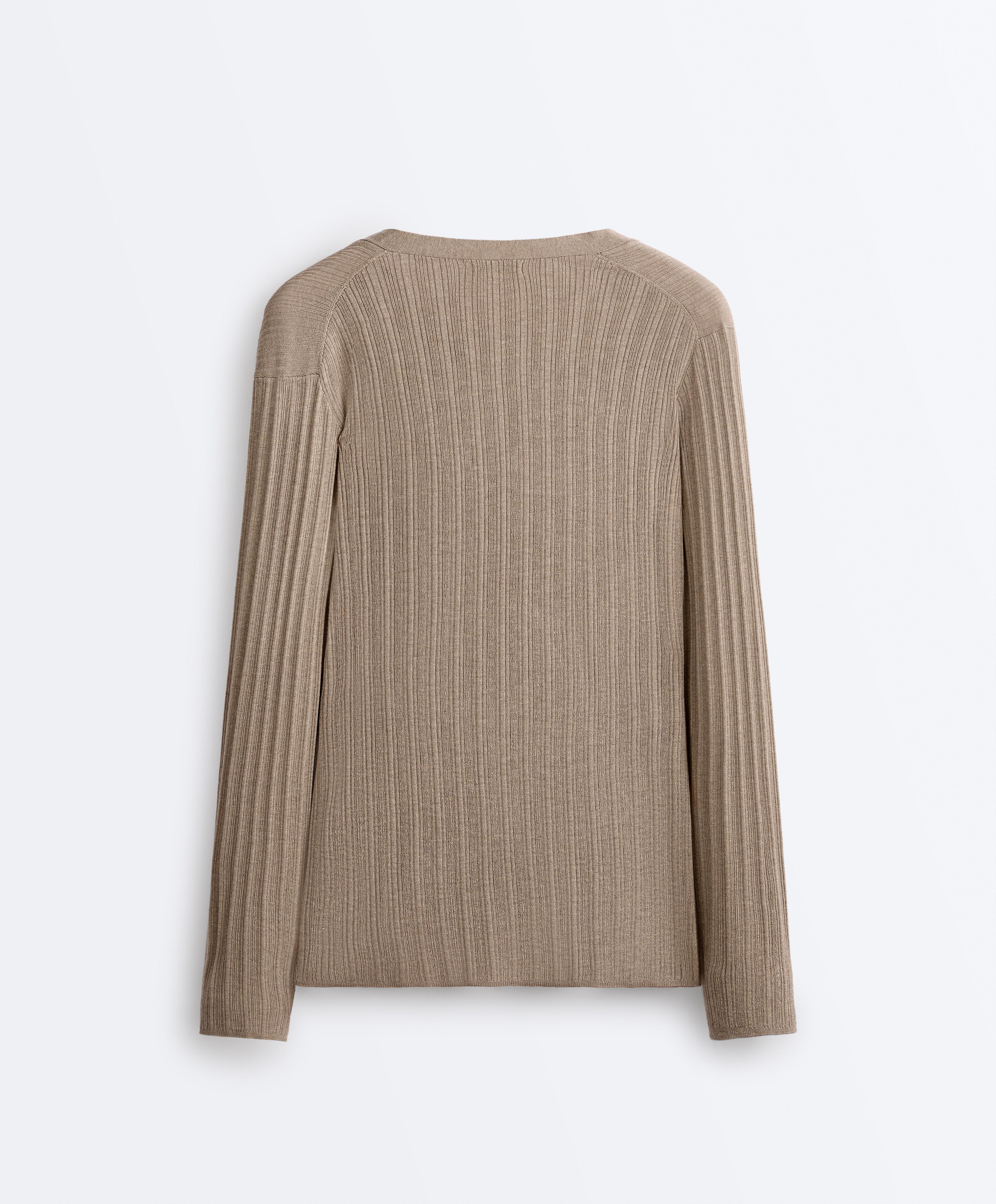 Long rib knit jacket with side tie fastening — DARK TAUPE