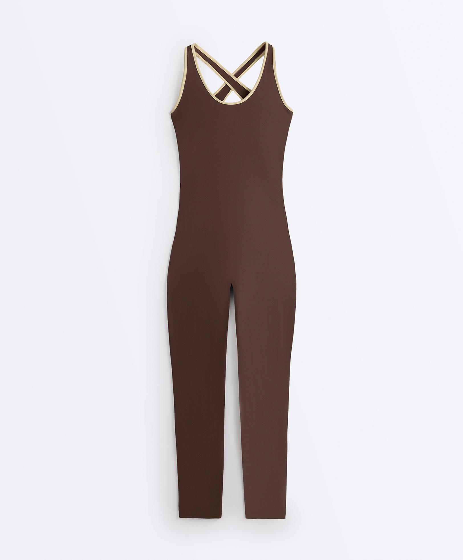 Comfortlux Piping long jumpsuit — BROWN