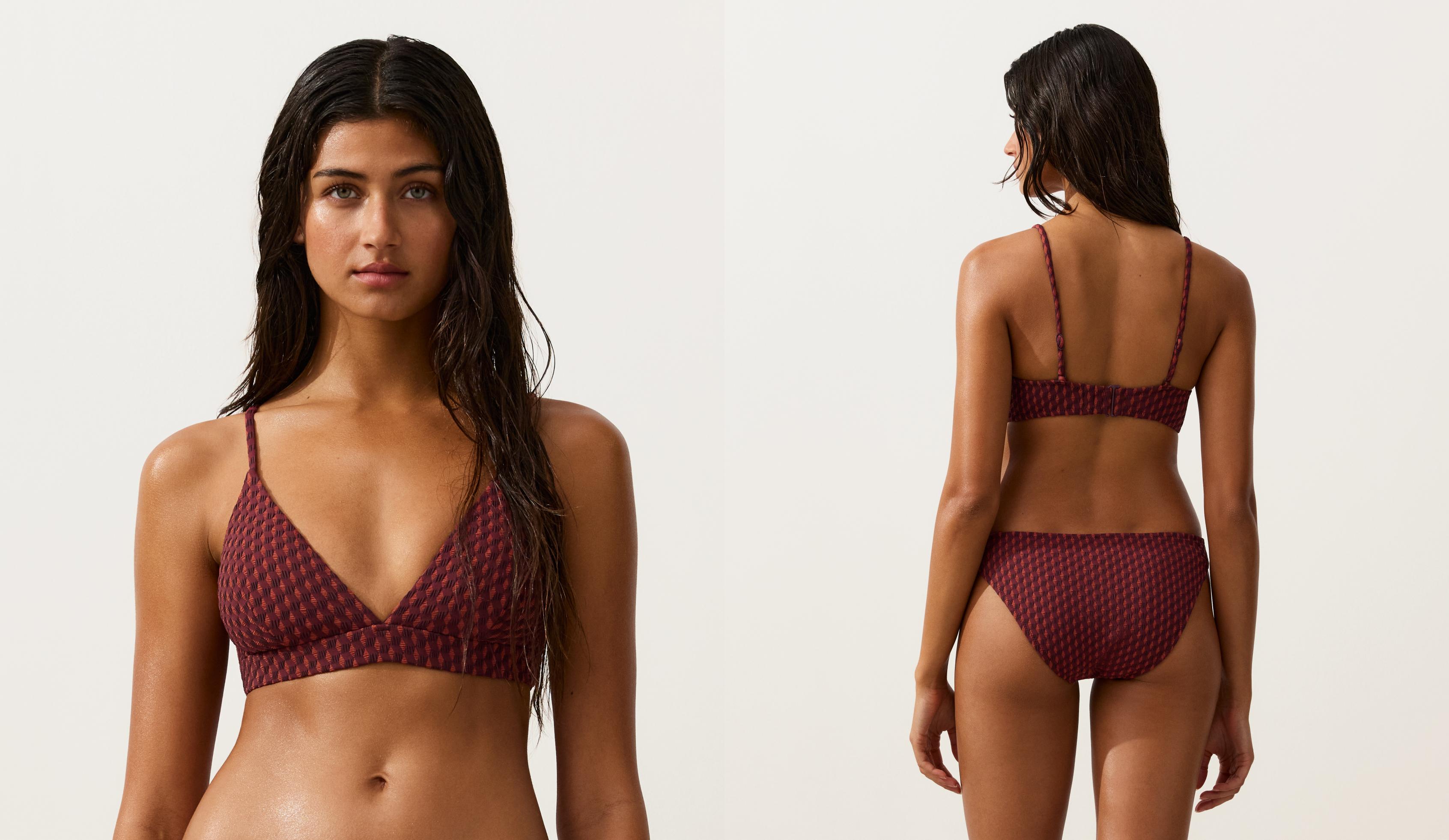 Geometric jacquard triangle bikini top — CHERRY