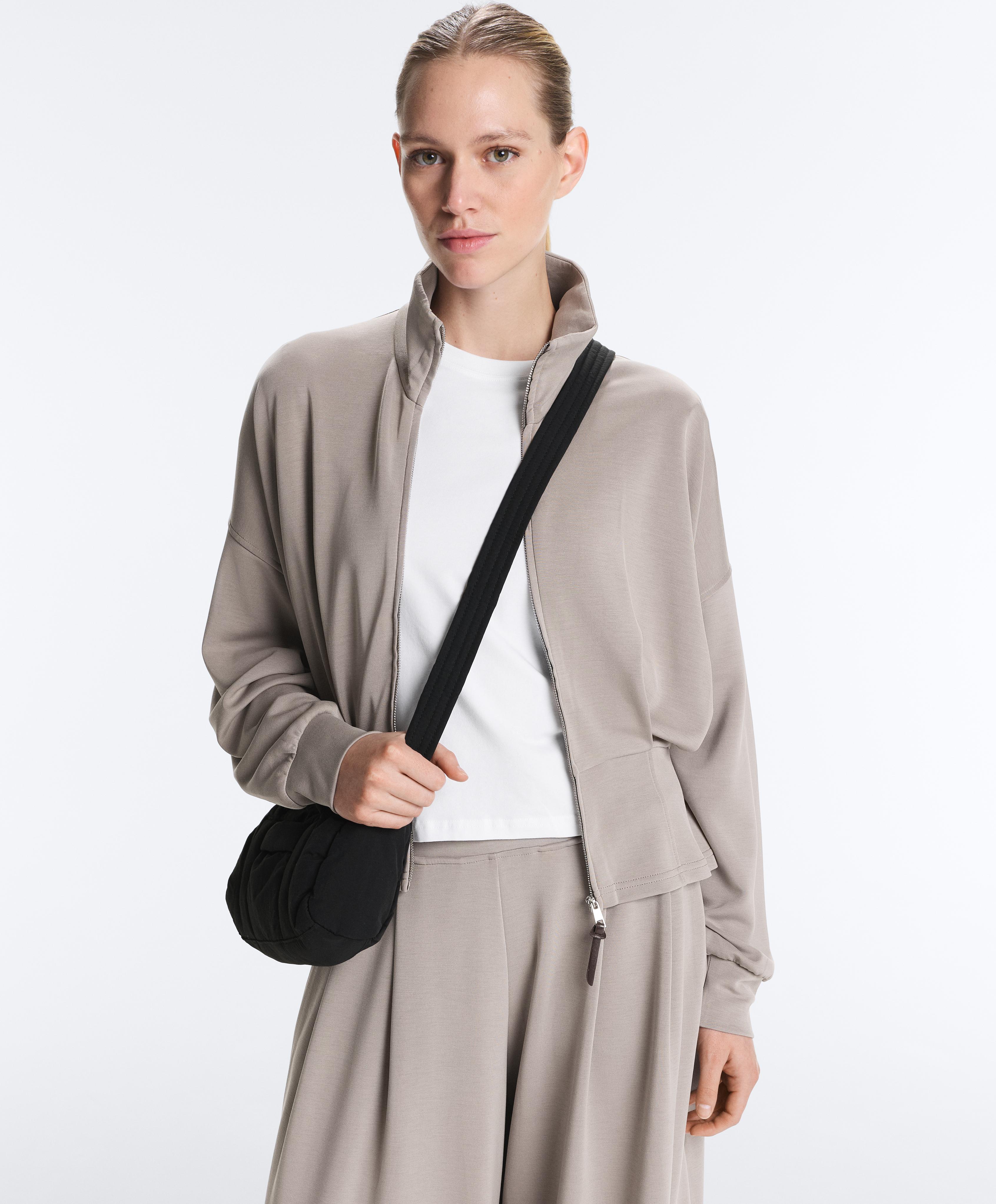 Soft-touch corset belt jacket with modal — PALE TAUPE