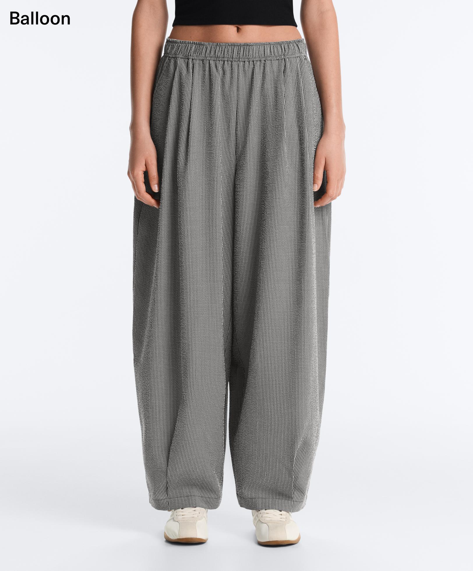 Pantaloni balloon misto lyocell stampa a quadretti Pantaloni balloon misto lyocell stampa a quadretti