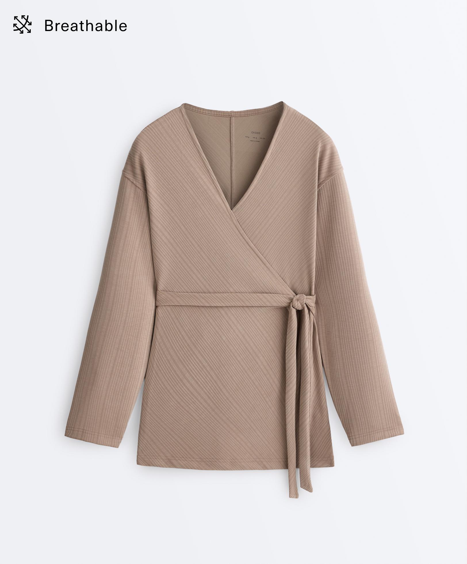 Long asymmetric stripe jacket with modal — DARK TAUPE