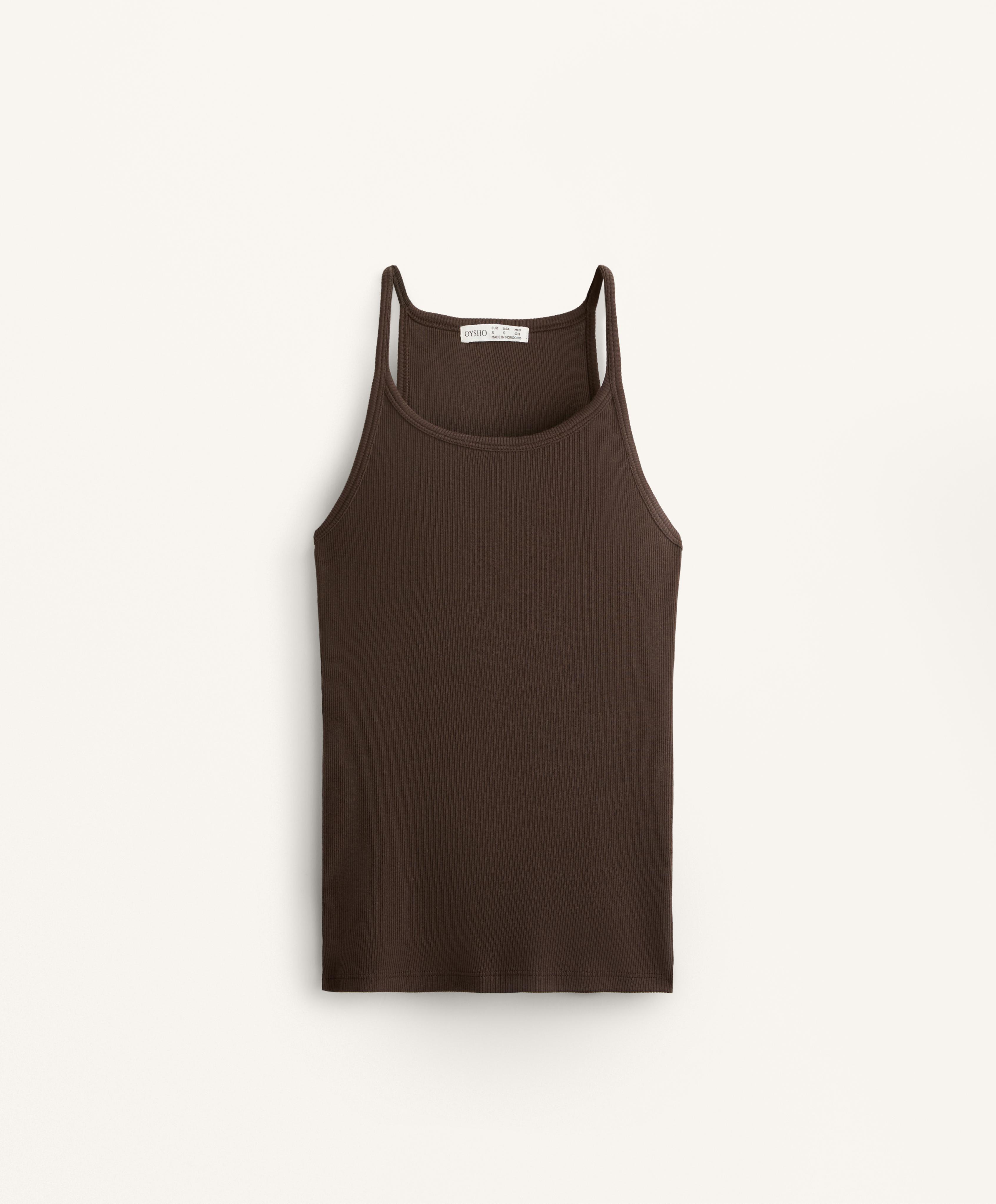 تيشيرت مضلع بحمالات رفيعة من مزيج القطن والمودال - تخفيضات