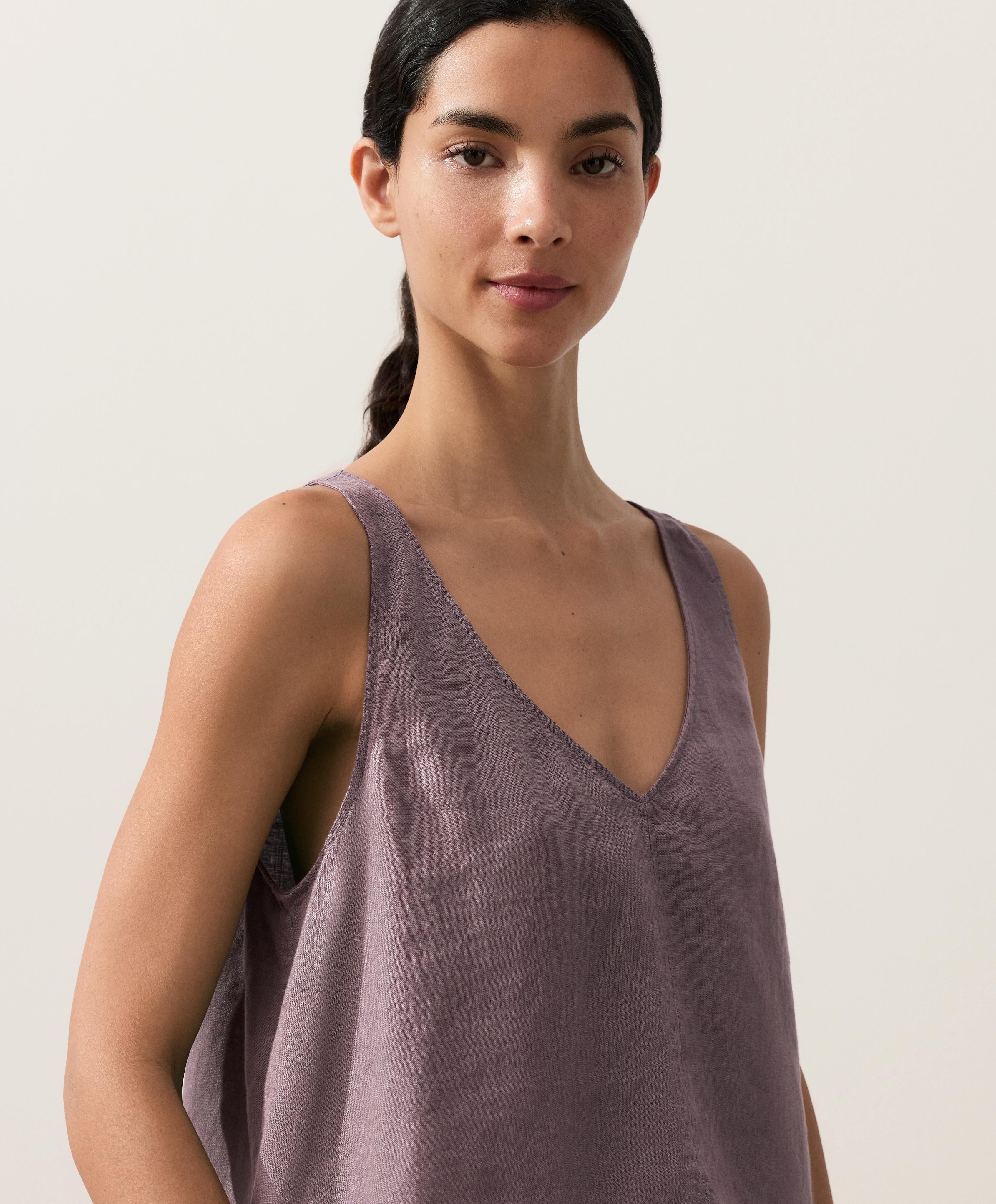 100% linen V-neck strap top — DUSTY LILAC