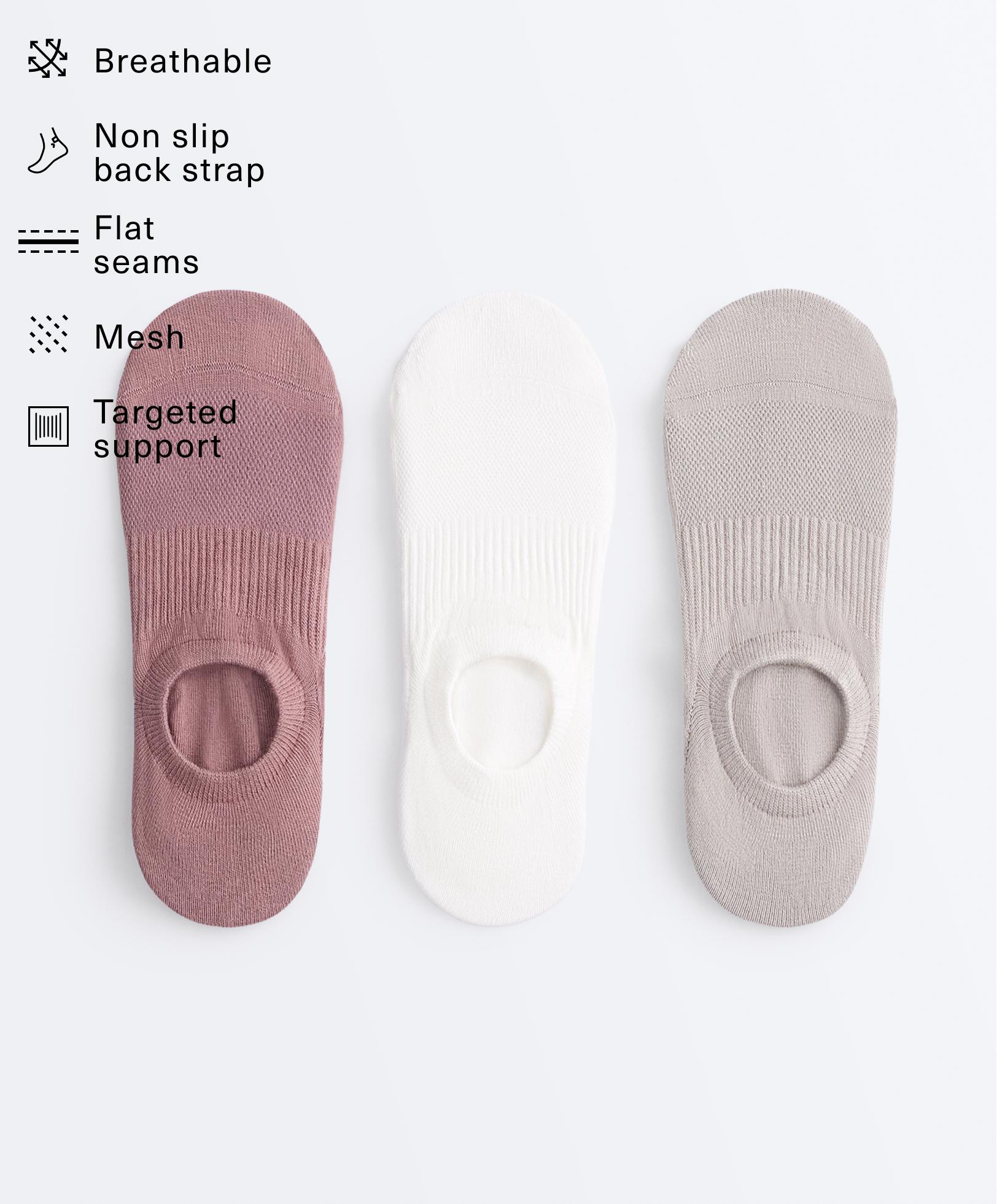 3 pairs of high-cut cotton blend invisible sports socks — PALE MINK