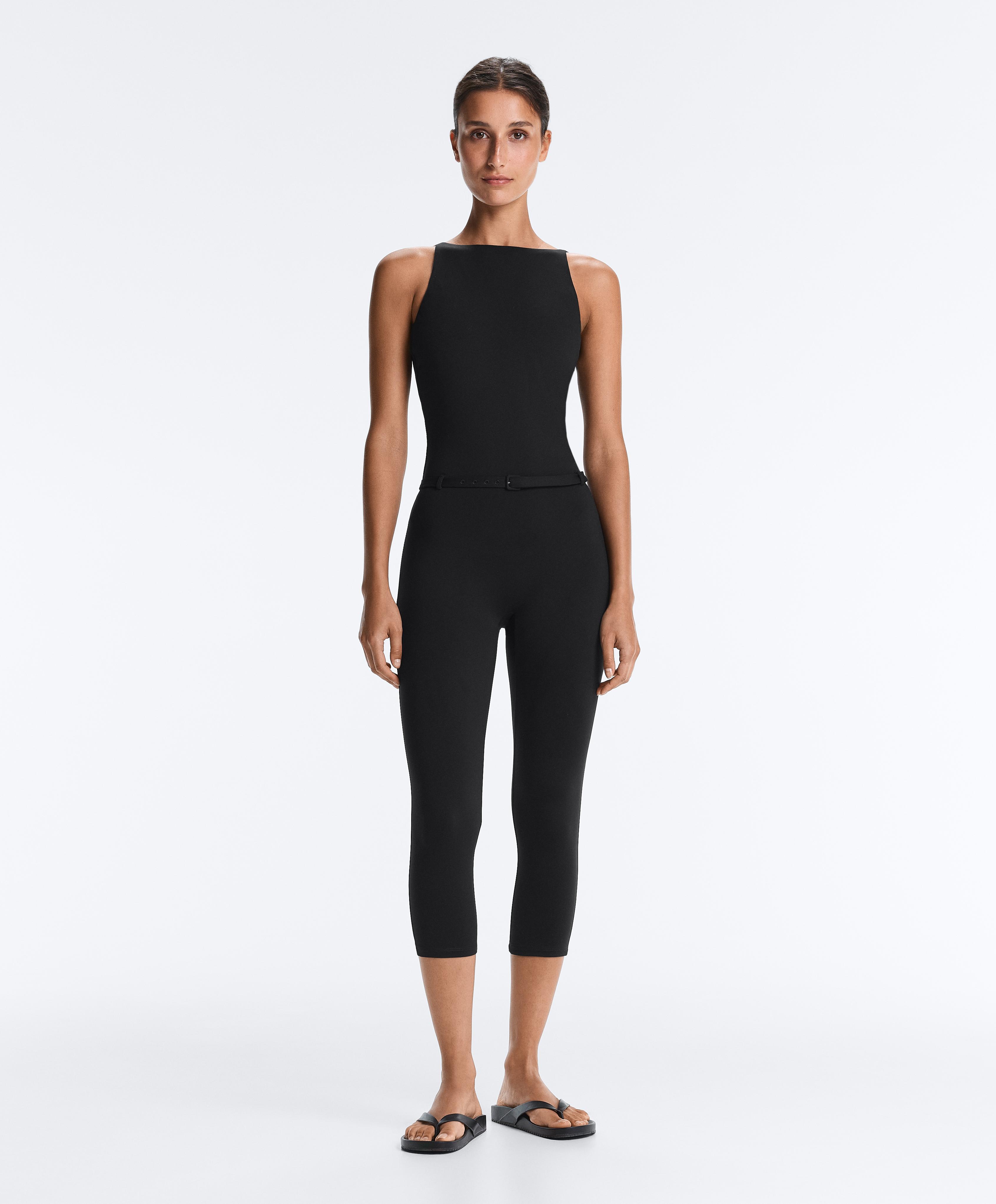 Comfortlux capri jumpsuit with belt — BLACK