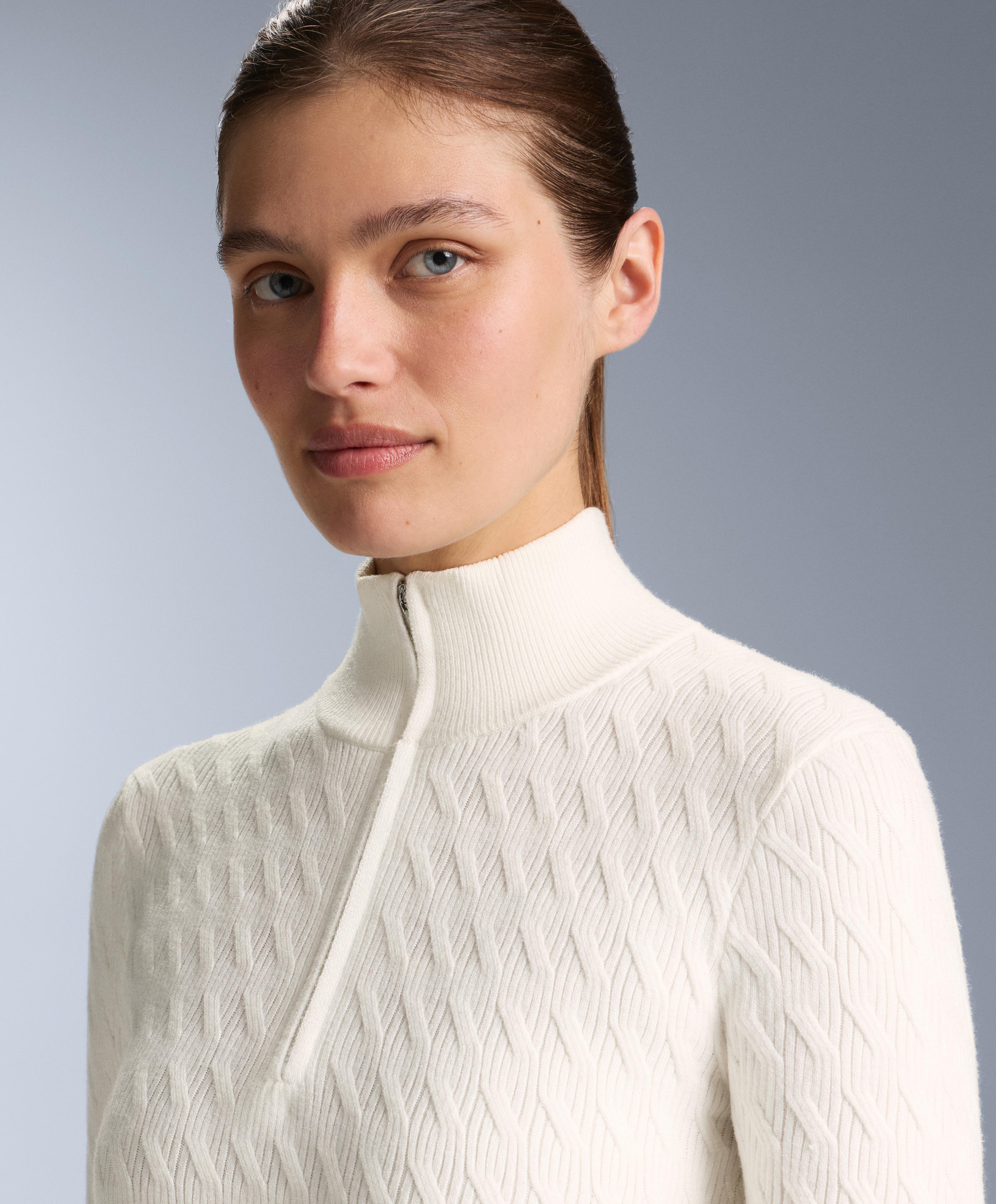 Jacquard knit thermal base layer T-shirt — WHITE