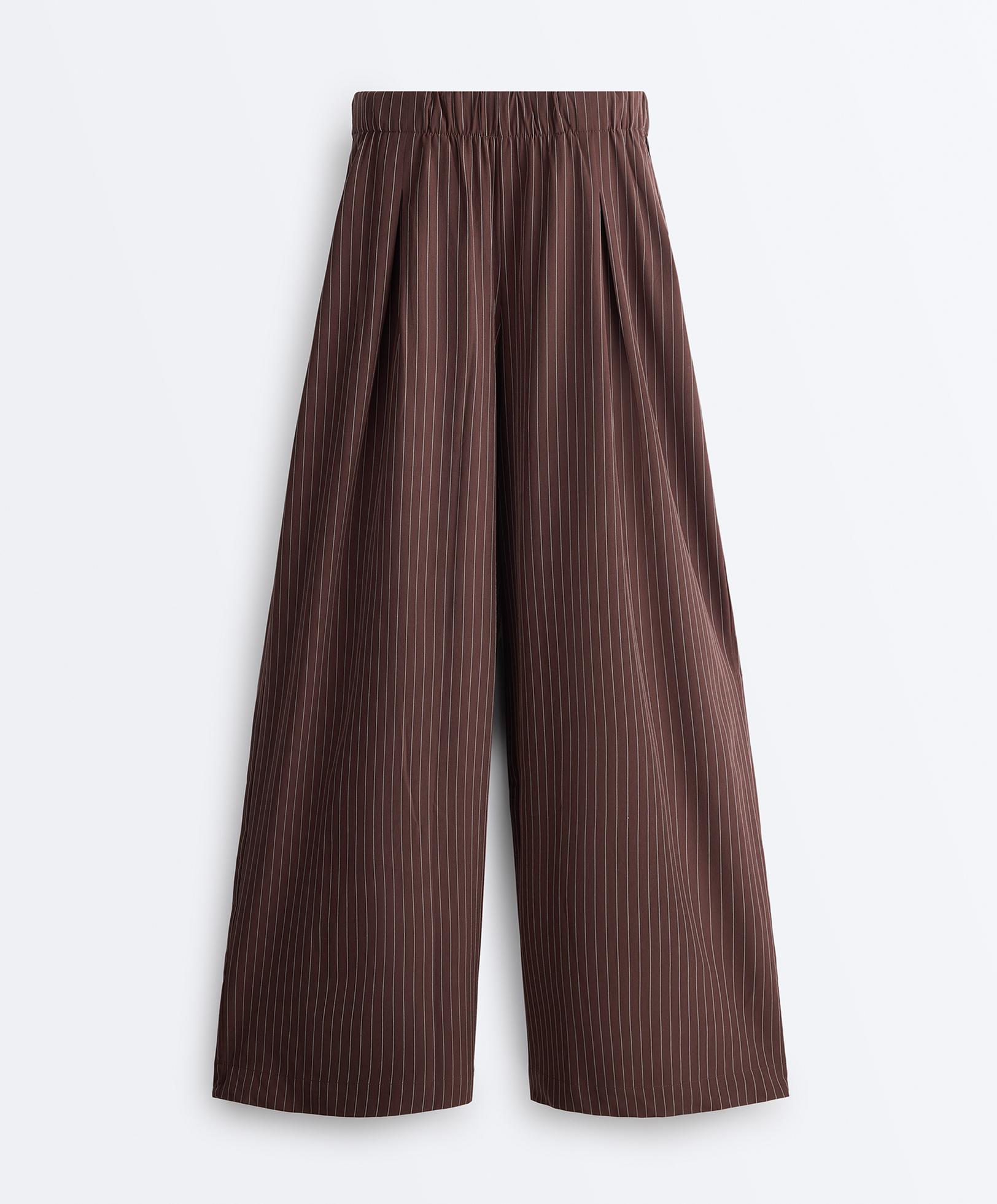 Water-repellent pinstripe wide-leg trousers — CHOCOLATE