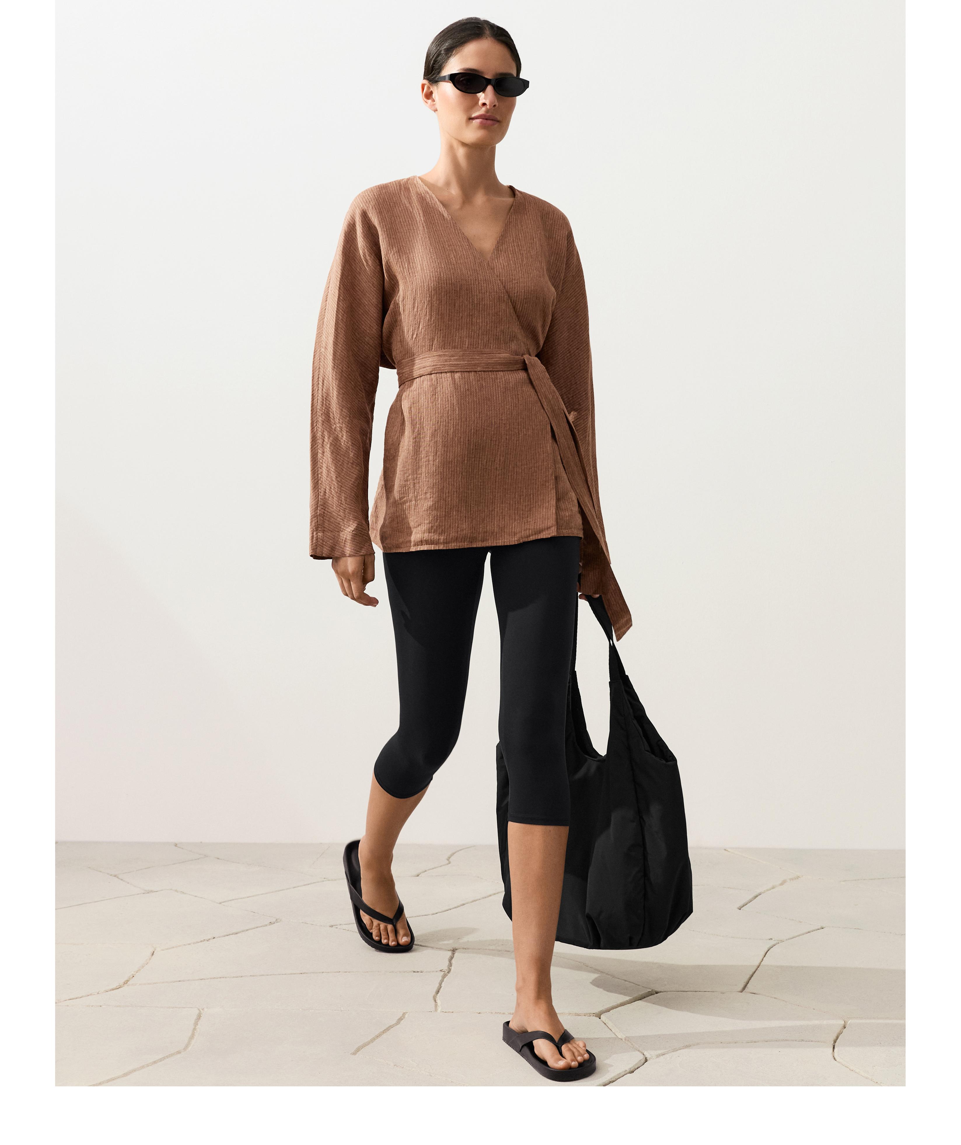 Striped 100% linen kimono shirt — TAN MELANGE