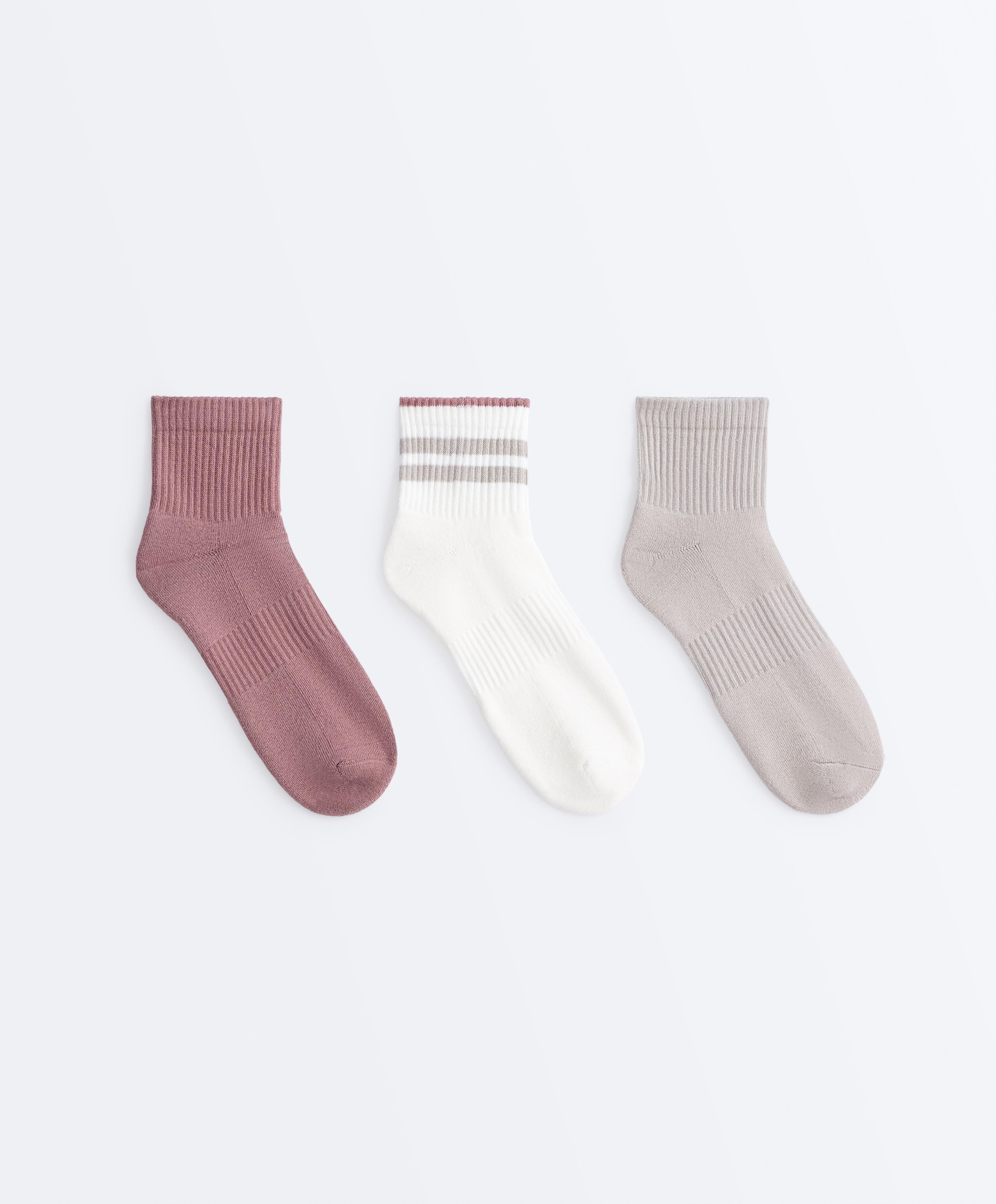 3 pairs of cushioned cotton quarter yoga and Pilates socks