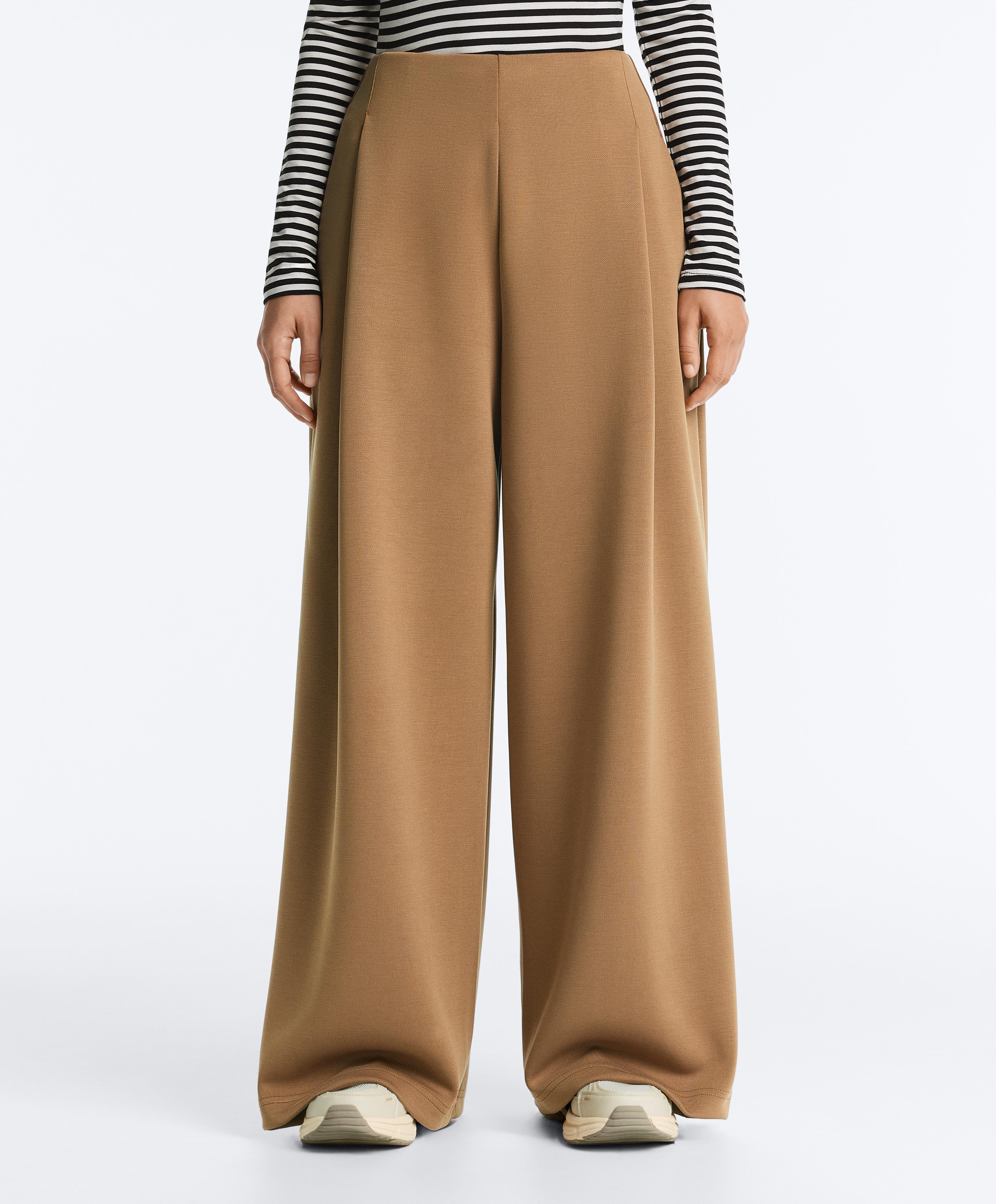 High rise twill wide-leg trousers with pleats — COPPER