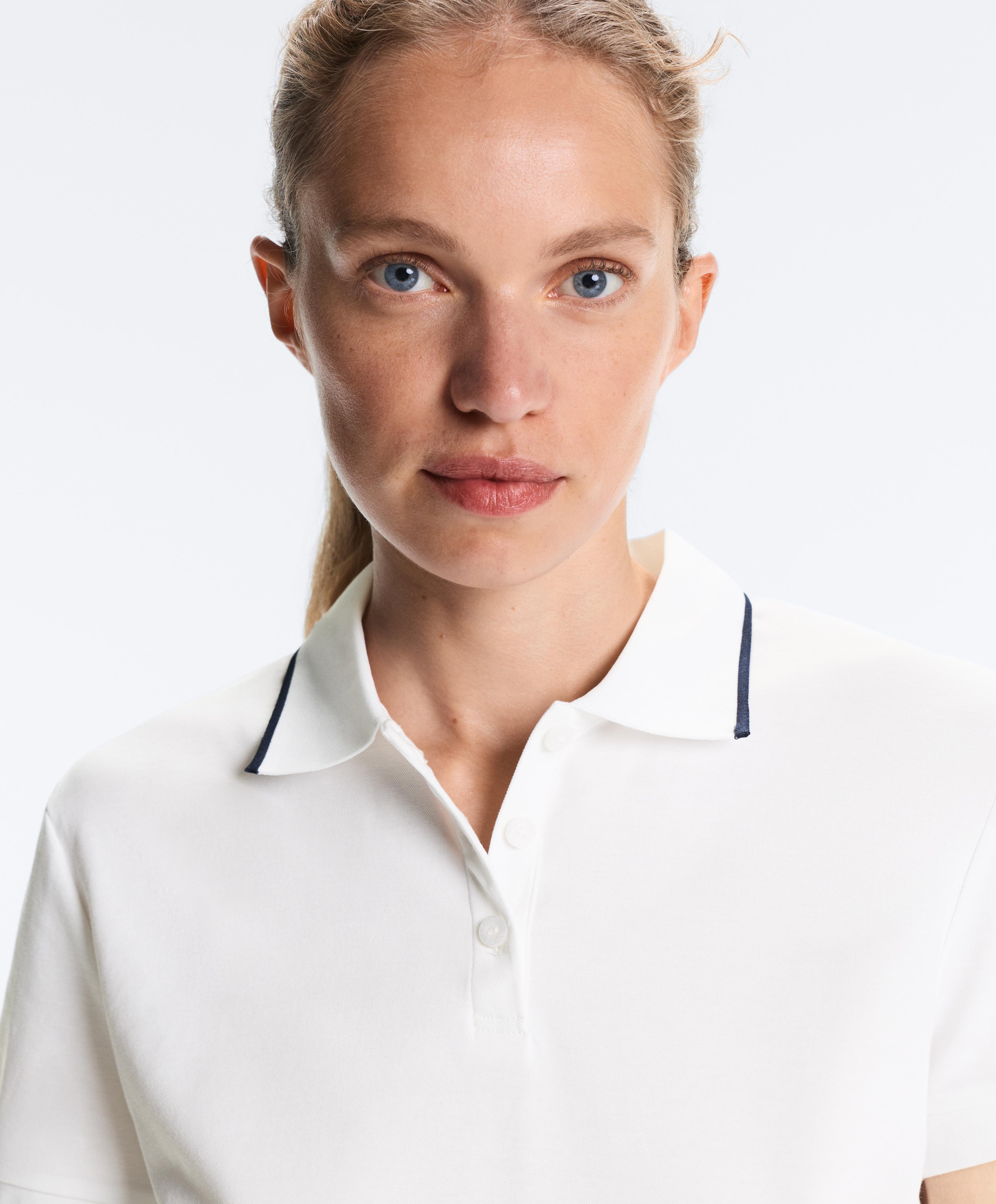 Contrast Piqué Cotton Short-Sleeved Polo Shirt — WHITE