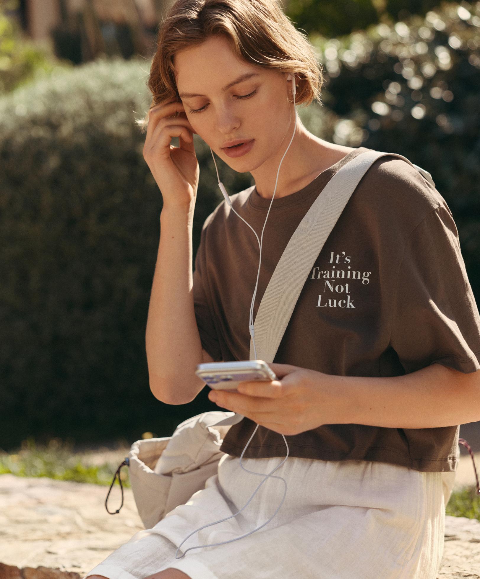 Boxy cropped cotton blend slogan T-shirt