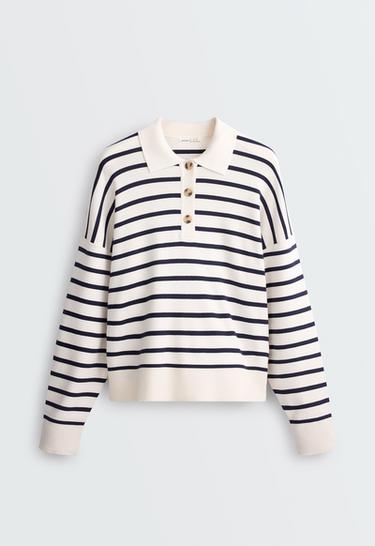 Striped knit polo — PALE ECRU 5