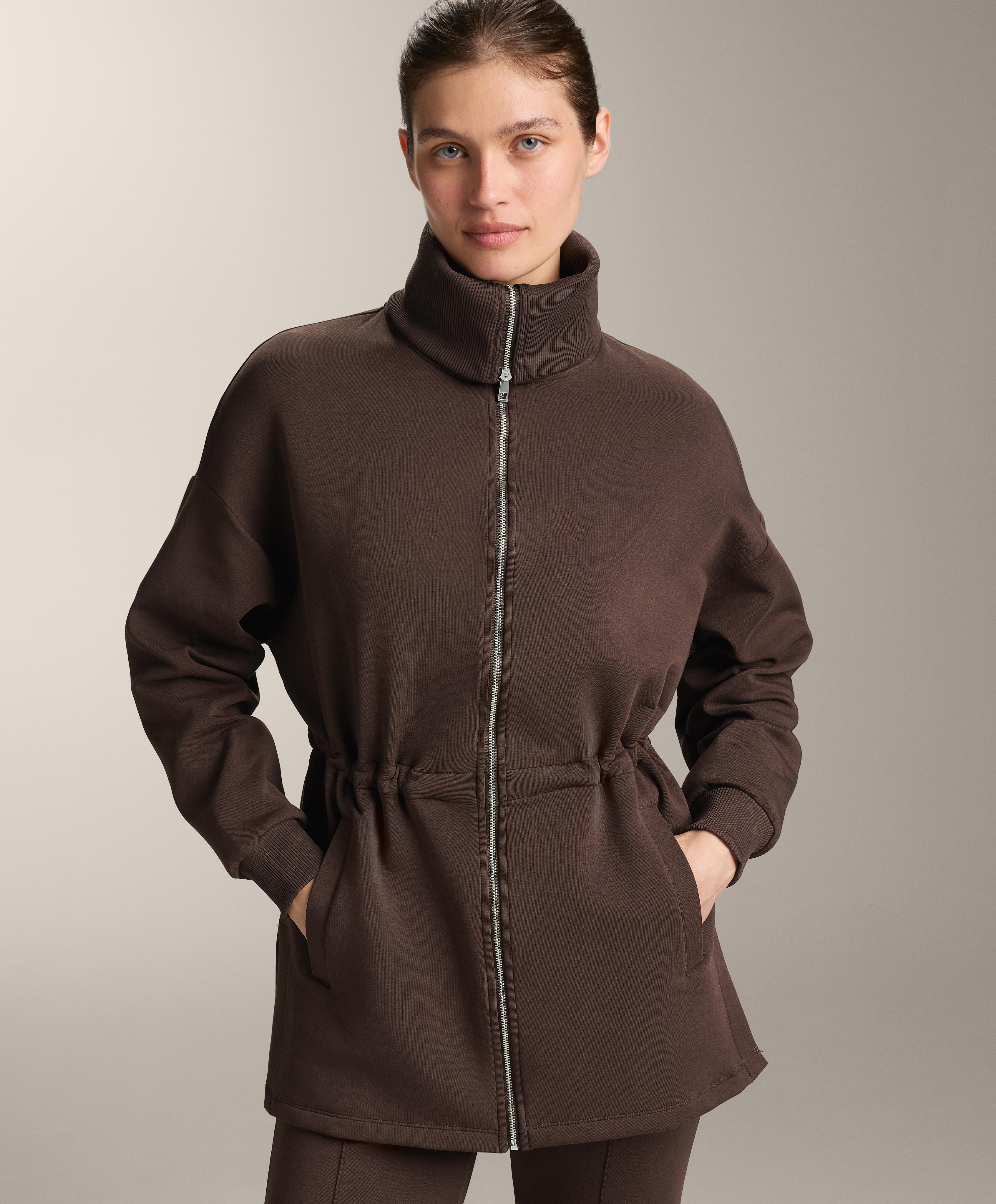 Long jacket with adjustable waist, rib collar in a cotton blend - Sale Long jacket with adjustable waist, rib collar in a cotton blend - Sale