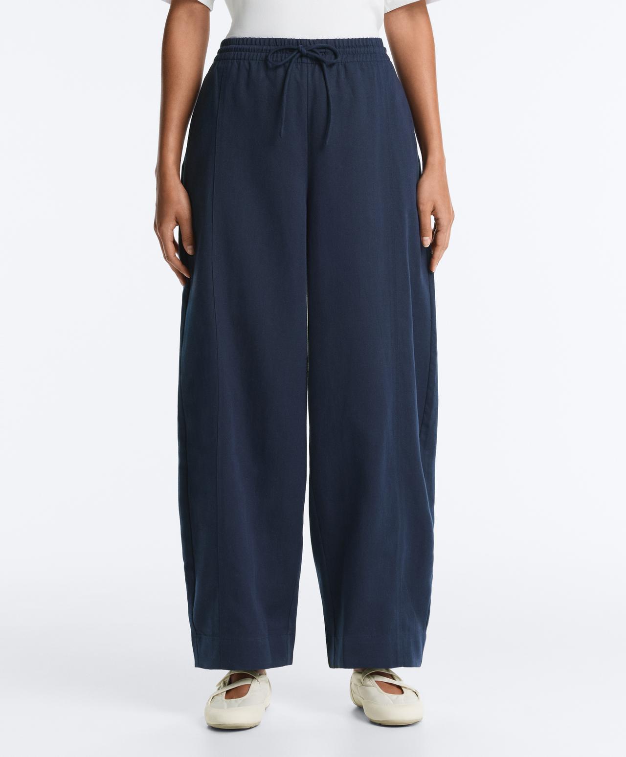 Cotton and 20% linen blend balloon trousers — NAVY BLUE
